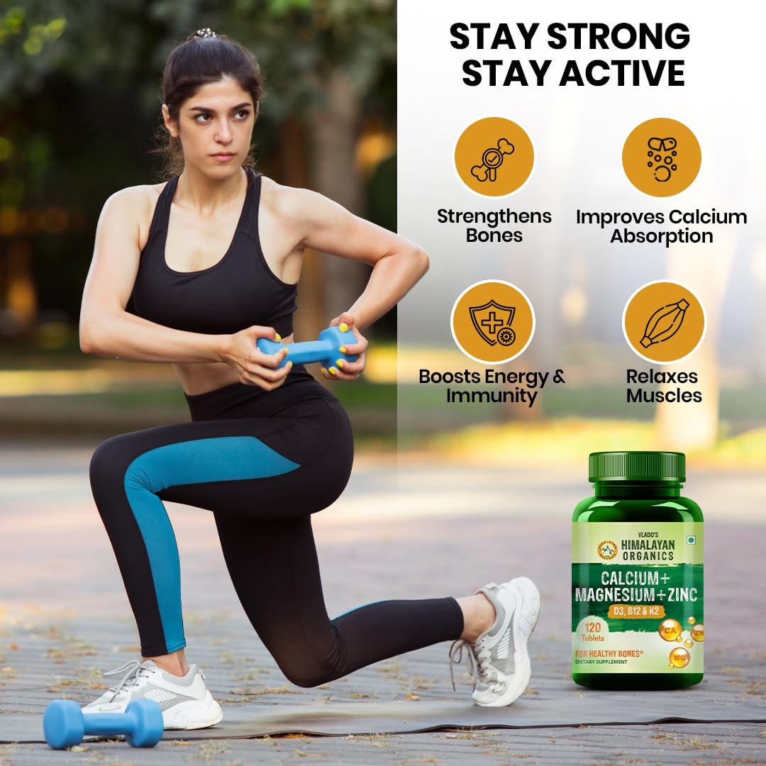 Vlado's Himalayan Organics Calcium Magnesium Zinc Vitamin D3, B12 & K- 120 Vegetarian Tablets I Supplement For Women And Men, For Bone Health & Joint Support - Image 9