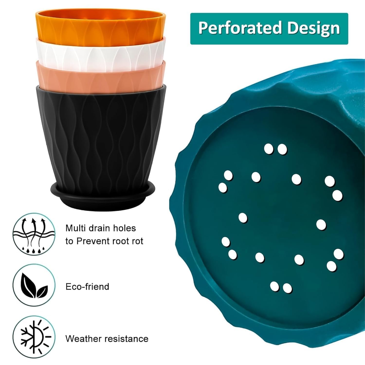 5-Piece Premium Flower Pot Set | Multicolor Durable Plastic Plant Pots | Indoor & Outdoor Decorative Planters | Lightweight, Unbreakable & UV Resistant Gardening Pots - Image 4