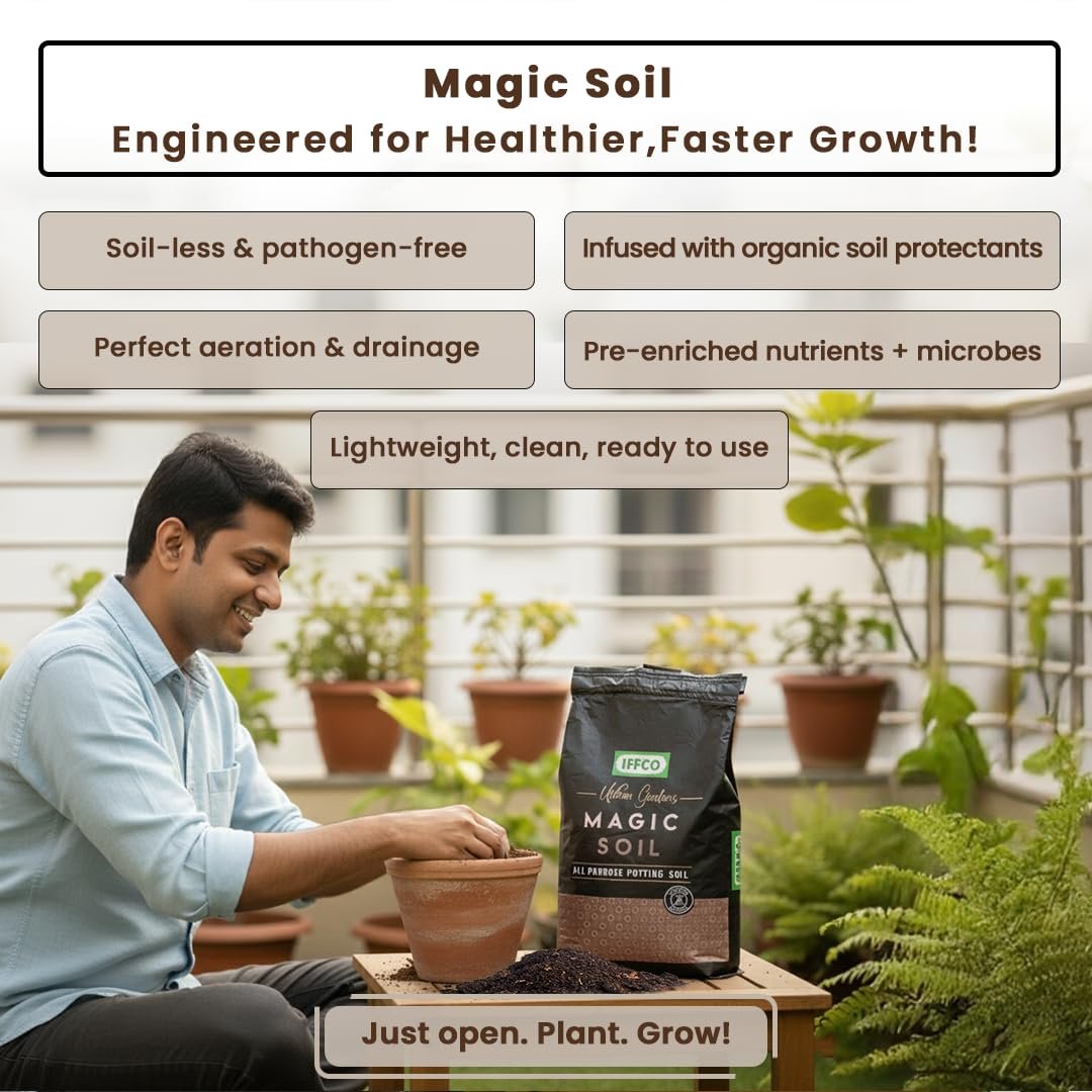 IFFCO Urban Gardens - Potting Soil 10kg - Magic Soil Potting Mix, Made with Export Quality Cocopeat with Added Organic Manure, Perlite & Nutrients - Ready to use Soil for Home Garden - Image 5