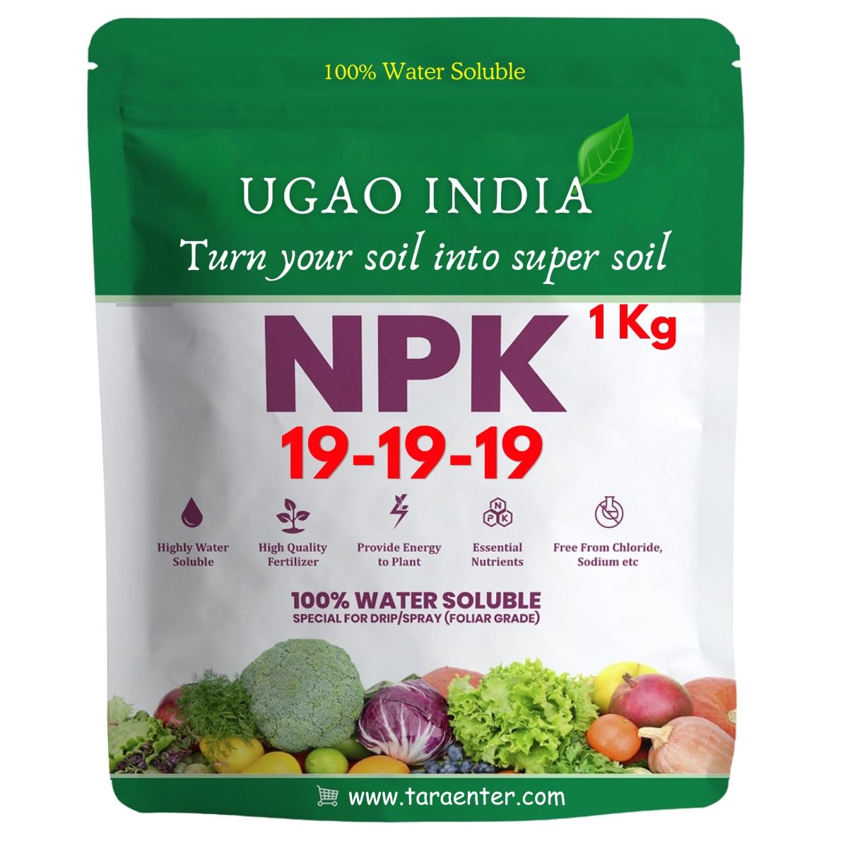 NPK 19-19-19 Fertiliser, 100% Water Soluble, Foliar Grade, for Drip and Spray, 1 Kg