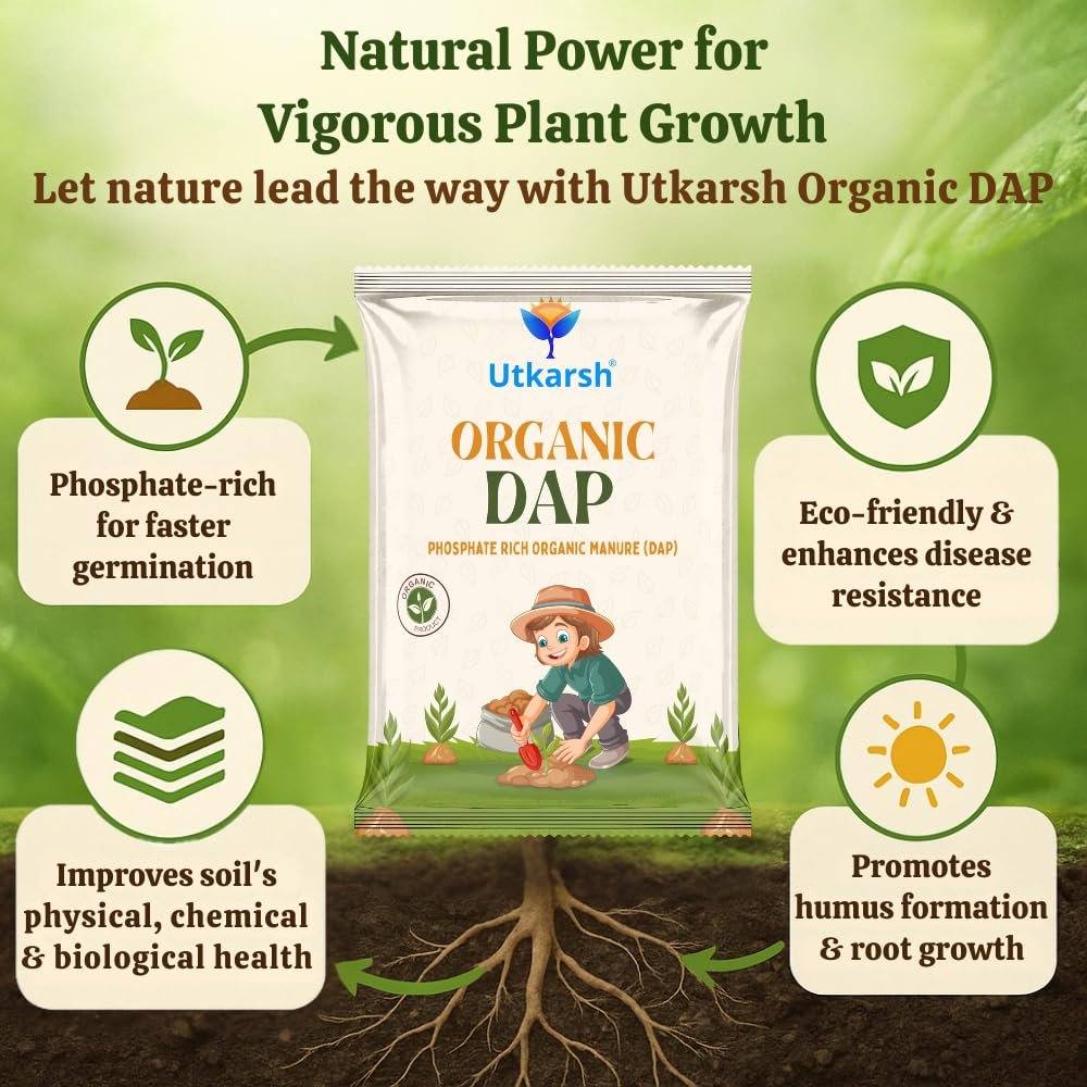 Utkarsh Organic DAP Fertilizer for Plants, Home & Garden - 900 gm Granules, 100% Water Soluble, Bio DAP Fertilizers & Manure for Plants Growth | Improves Flowering, Fruiting & Vegetables; Pack of 1 - Image 2