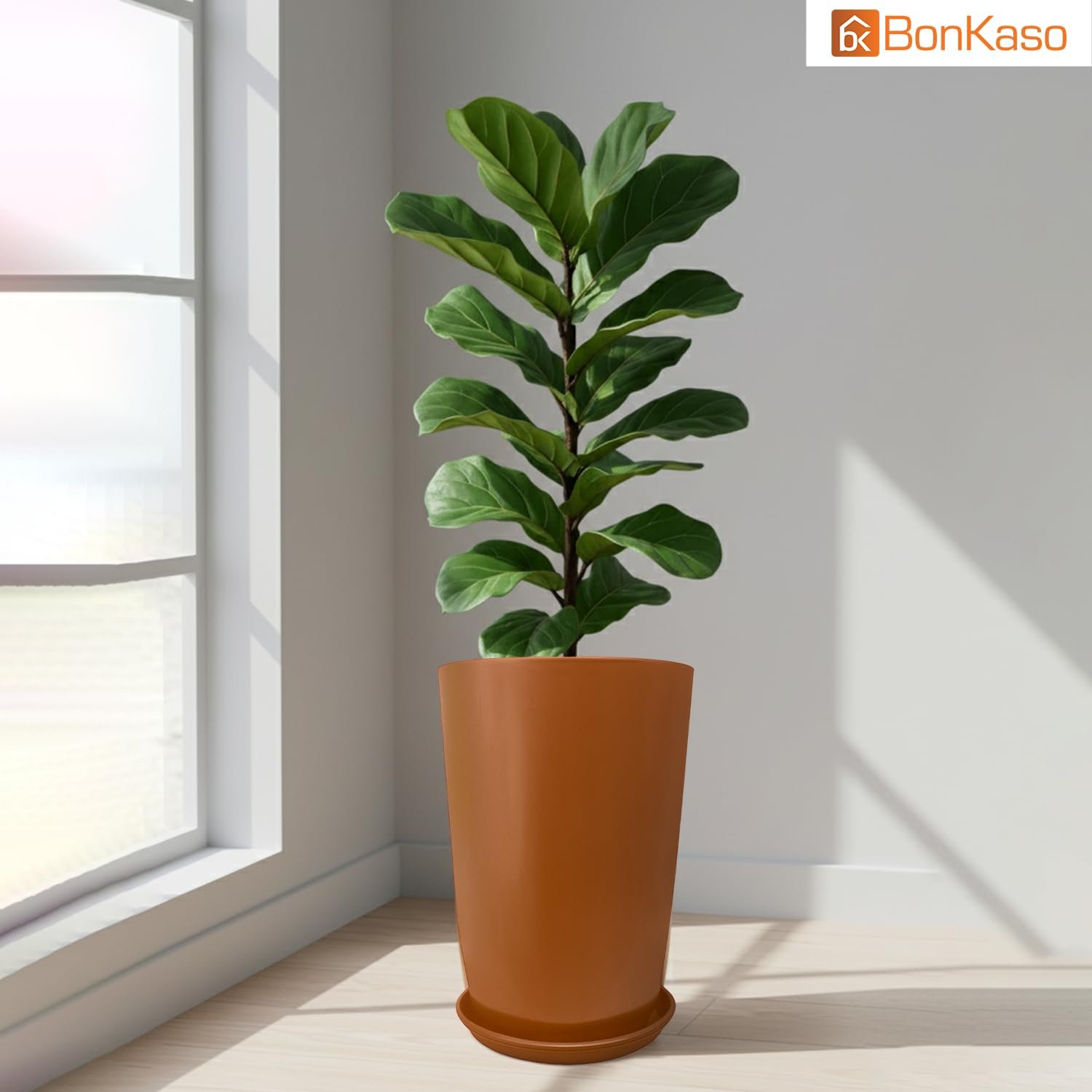 BonKaso 14 inch Copper Flower Pot | Size: 22x22x33 cm | Tall, Durable & Lightweight Polymer Tower Planter for Indoor & Outdoor Use: Home, Office, Garden & Balcony (Gamla/Gamale) - Image 4
