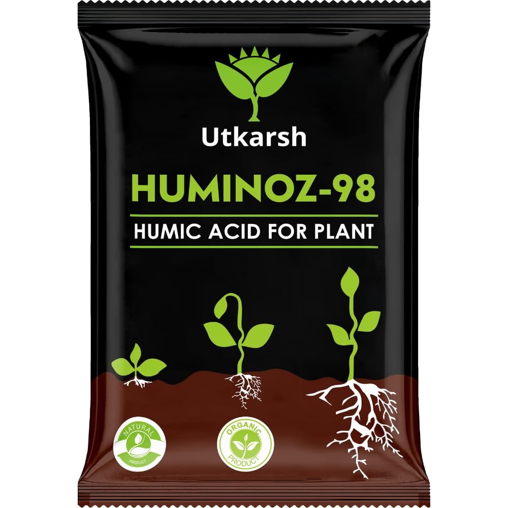 Utkarsh Huminoz-98 Humic Acid (98%) for Plants | Fertilizer for Potted Plants, Home Garden, Growth Enhancer, Soil Conditioner, Improves Root System | (Set of 1; 250 gm)
