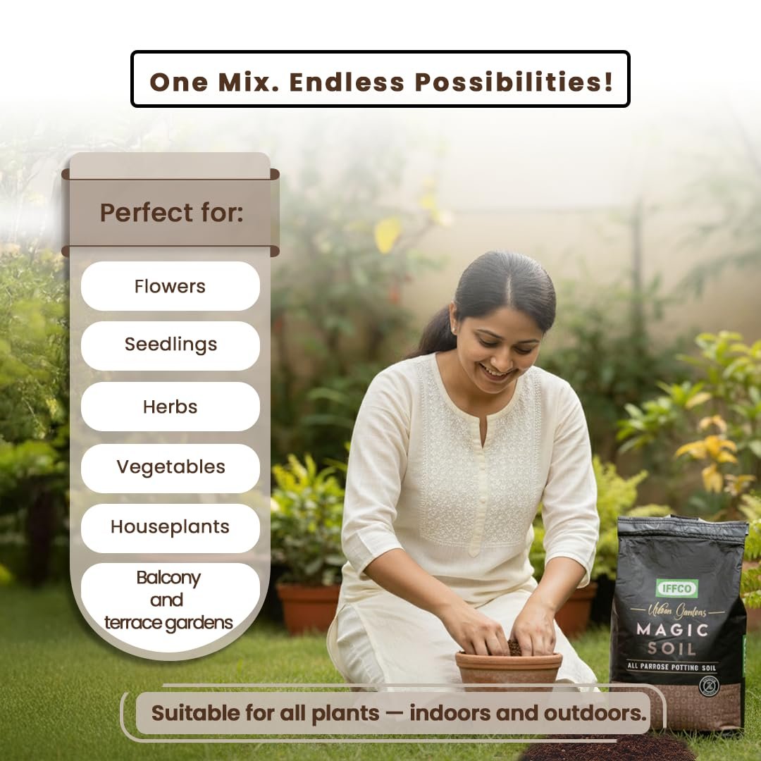 IFFCO Urban Gardens - Potting Soil 10kg - Magic Soil Potting Mix, Made with Export Quality Cocopeat with Added Organic Manure, Perlite & Nutrients - Ready to use Soil for Home Garden - Image 8