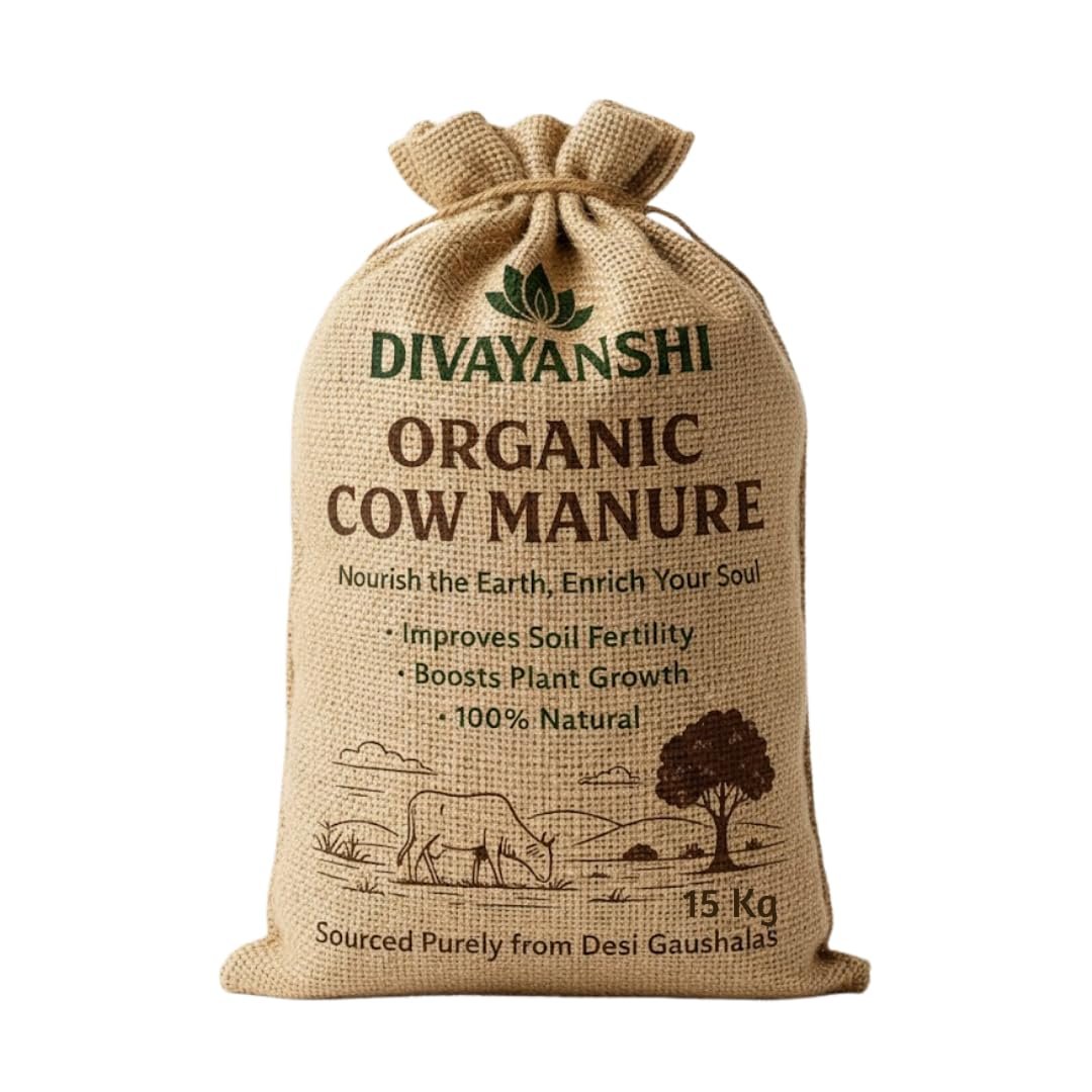 DIVAYANSHI Organic Cow Manure – Enriched Desi Cow Dung Compost | Nourishes Plants Naturally for Healthy Growth & Blooming Gardens (15kg)