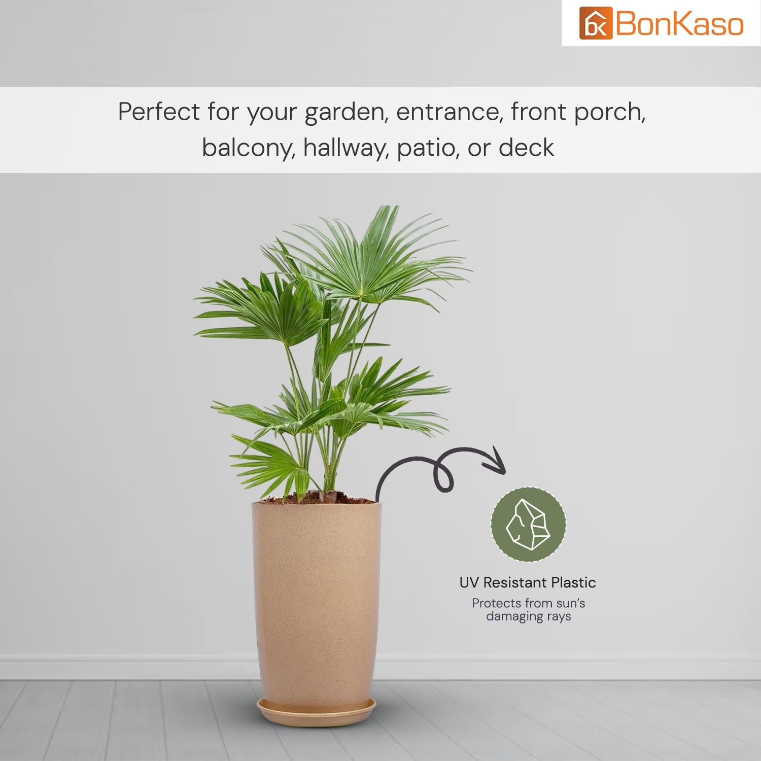 BonKaso 18 inch Beige Flower Pot – Tall, Durable & Lightweight Polymer Tower Planter for Indoor & Outdoor Use: Home, Office, Garden & Balcony (Gamla/Gamale) - Image 3