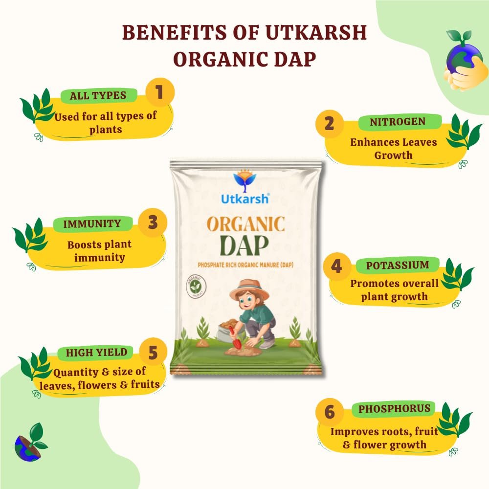 Utkarsh Organic DAP Fertilizer for Plants, Home & Garden - 900 gm Granules, 100% Water Soluble, Bio DAP Fertilizers & Manure for Plants Growth | Improves Flowering, Fruiting & Vegetables; Pack of 1 - Image 5
