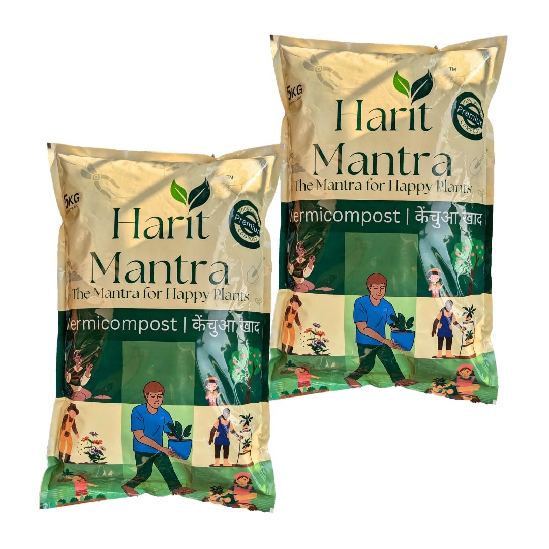Harit Mantra Best Vermicompost for Home Gardening, Infused with Trichoderma, Organic Soil Conditioner and Plant Growth Enhancer, 10 Kg Pack (2 x 5 Kg), Chemical-Free, for Indoor and Outdoor Plants