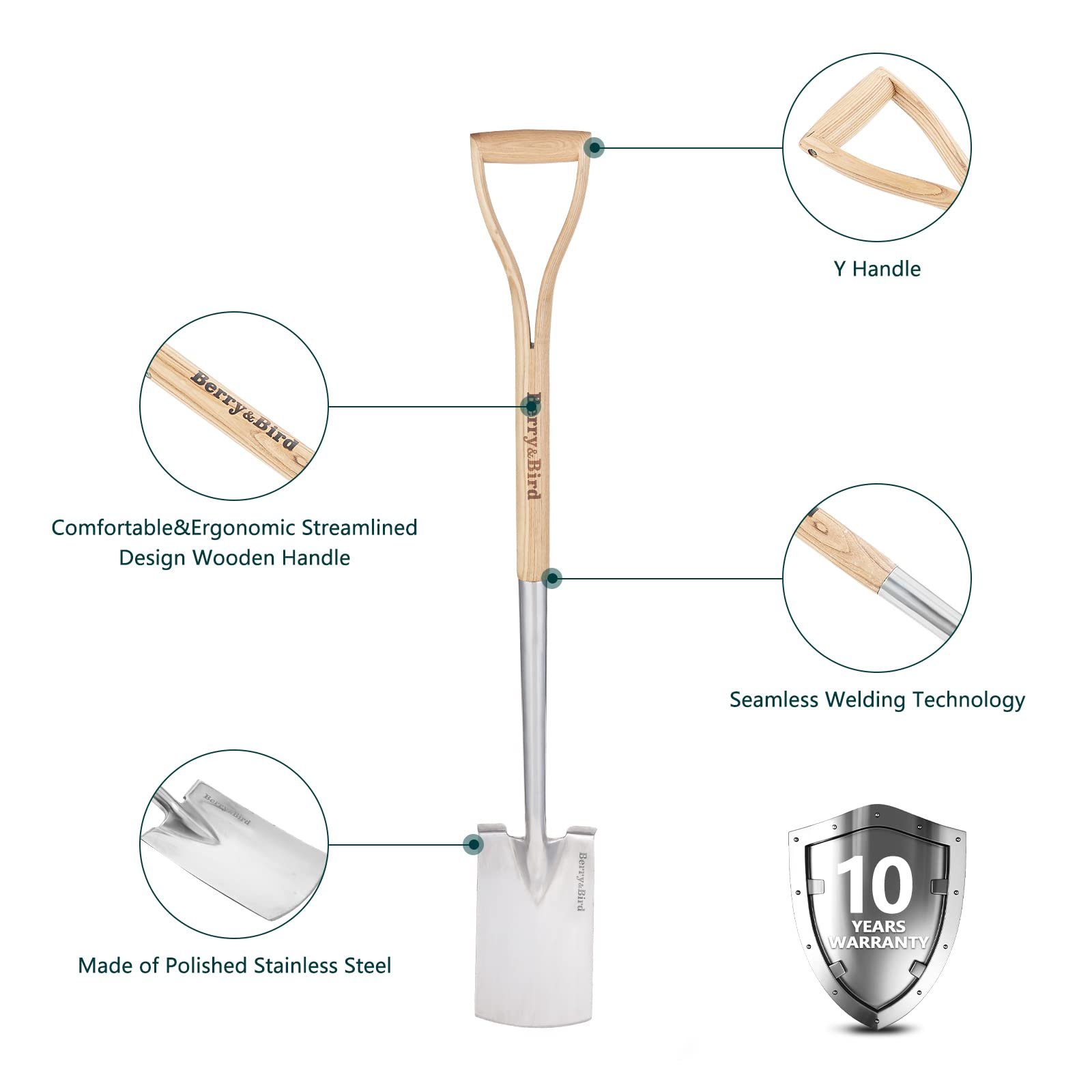 Berry&Bird Garden Digging Spade, 41" Stainless Steel Gardening Border Spade - Image 5