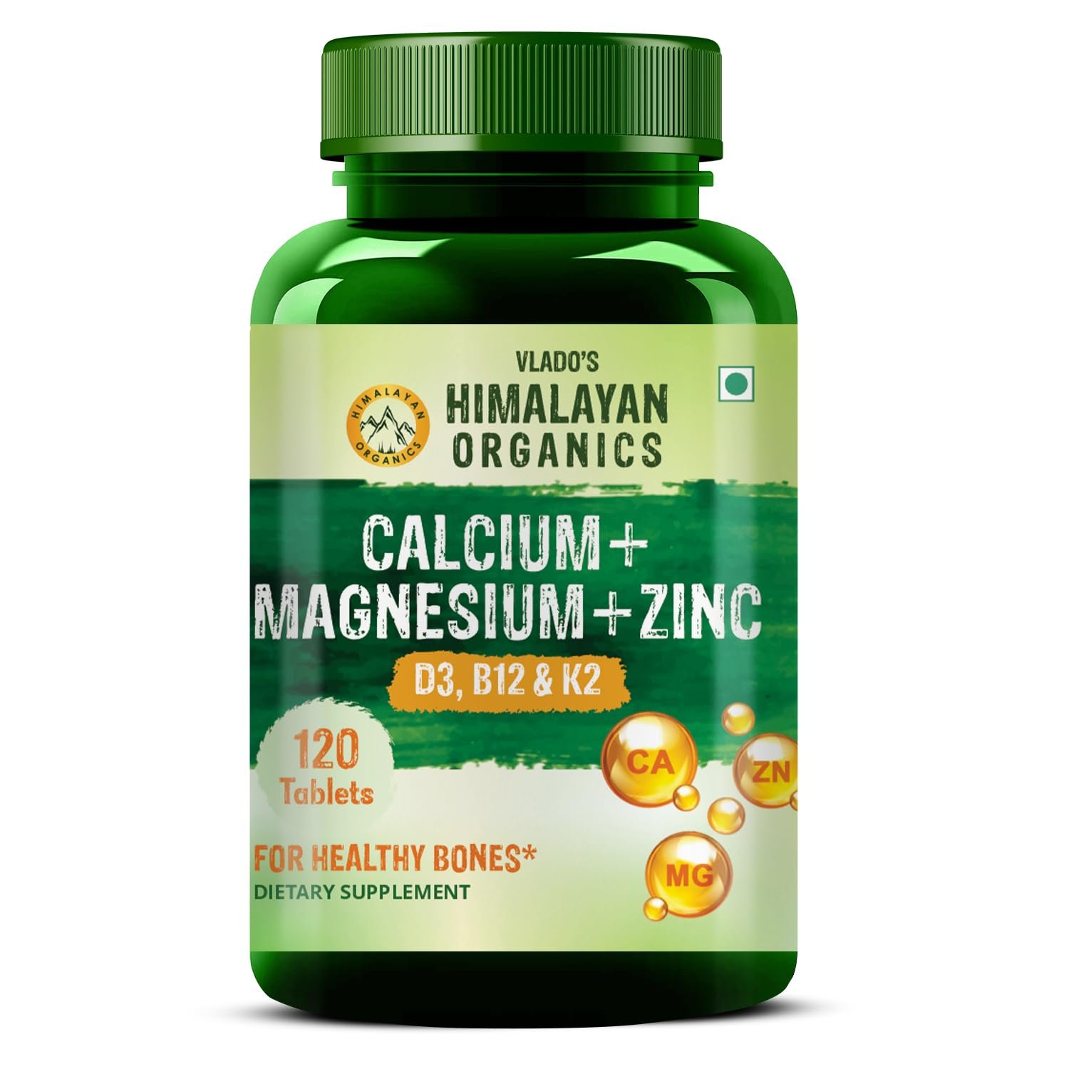 Vlado's Himalayan Organics Calcium Magnesium Zinc Vitamin D3, B12 & K- 120 Vegetarian Tablets I Supplement For Women And Men, For Bone Health & Joint Support