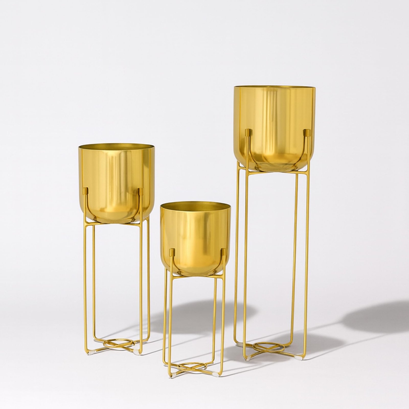Urban Plant Elevé Metal Planter with Stand Set, 3 Modern Planters with Stands, 16-24.5 Inch Height (Gold) - Image 7