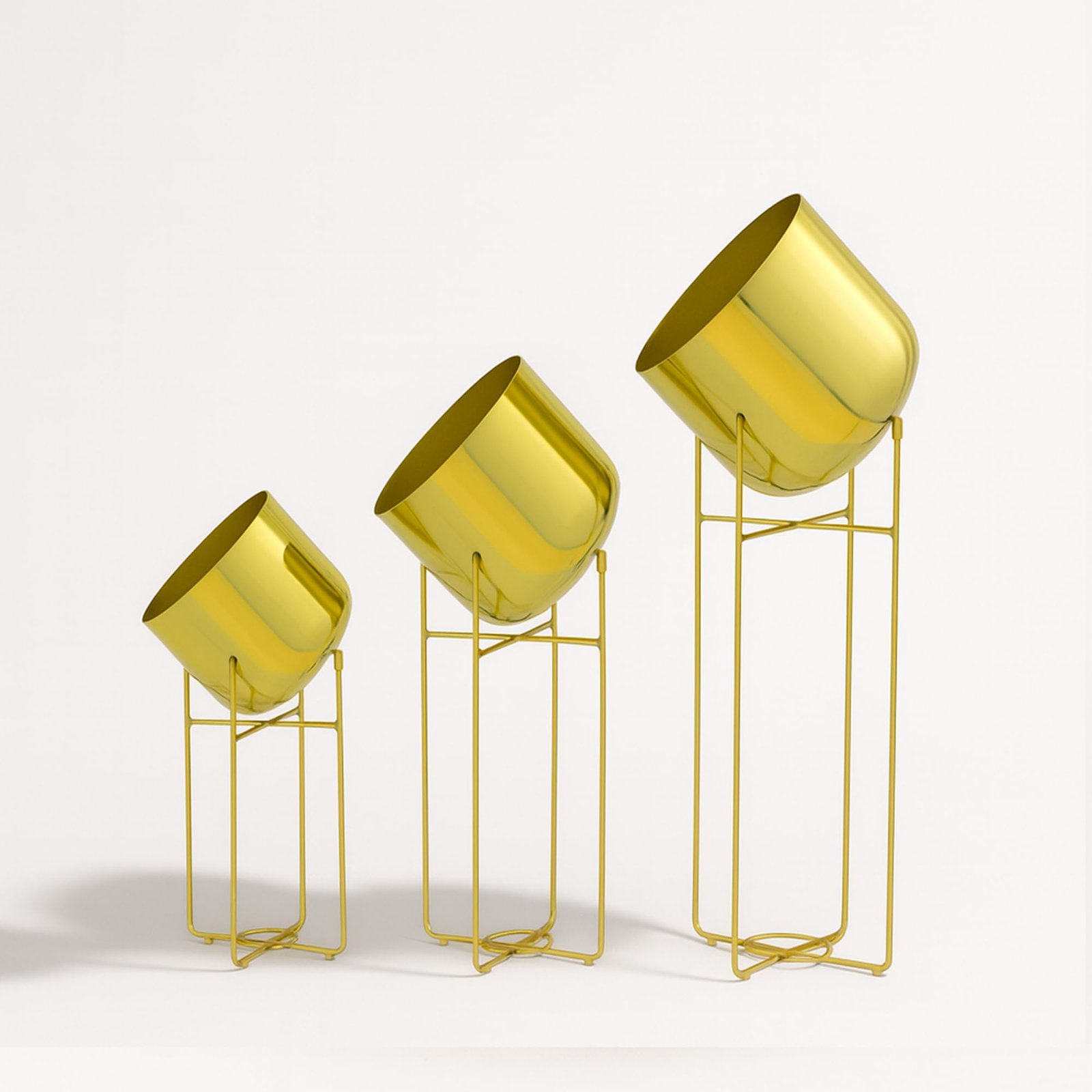 Urban Plant Elevé Metal Planter with Stand Set, 3 Modern Planters with Stands, 16-24.5 Inch Height (Gold) - Image 6