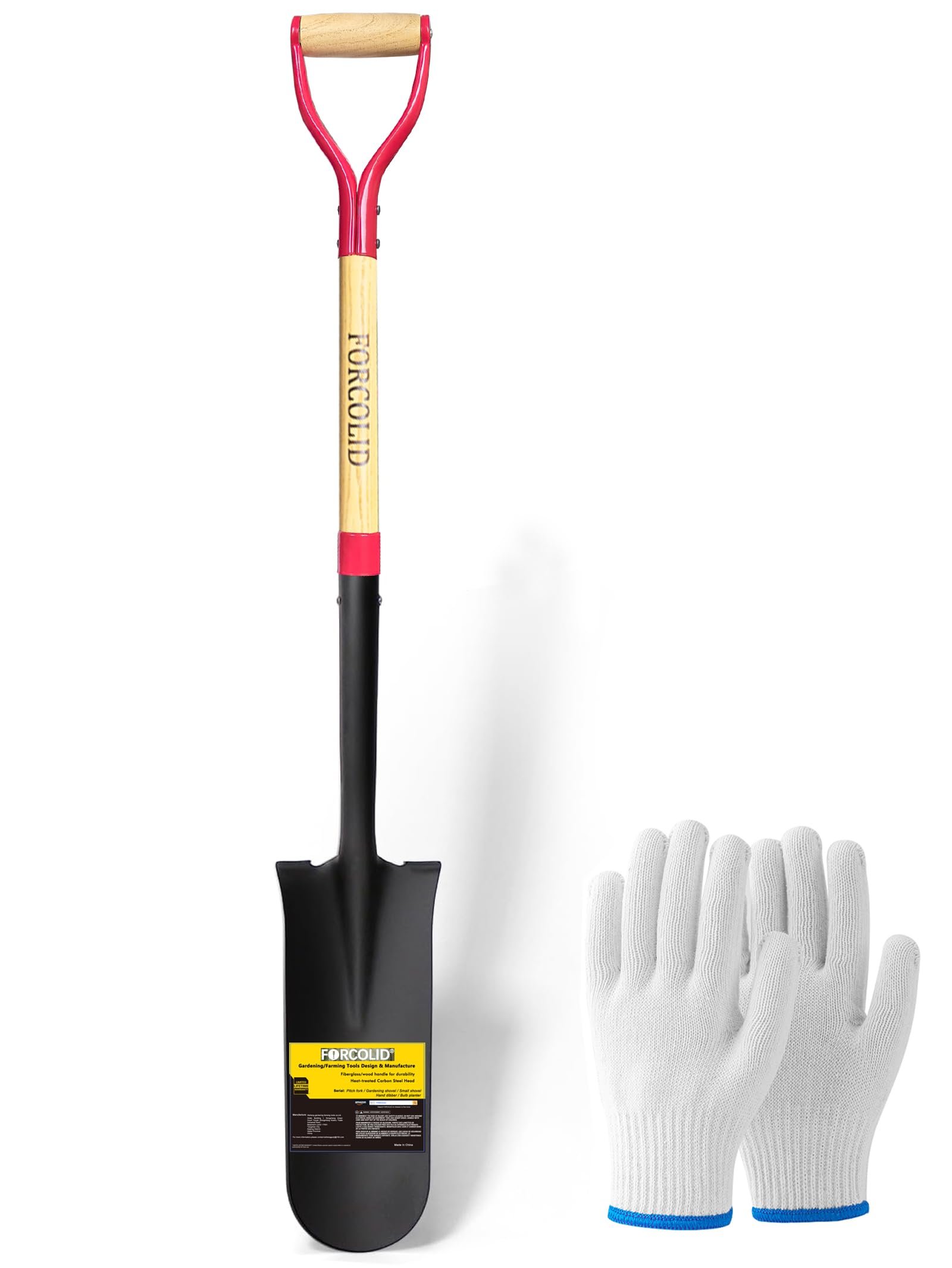 Drain Spade Shovel, Garden Drain Spade, Trenching Shovel, Woode D-Handle, Steel Y-Grip, 45 Inch Spade for Digging Transplanting & Edging (Red)