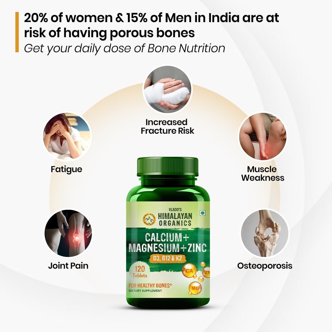 Vlado's Himalayan Organics Calcium Magnesium Zinc Vitamin D3, B12 & K- 120 Vegetarian Tablets I Supplement For Women And Men, For Bone Health & Joint Support - Image 7