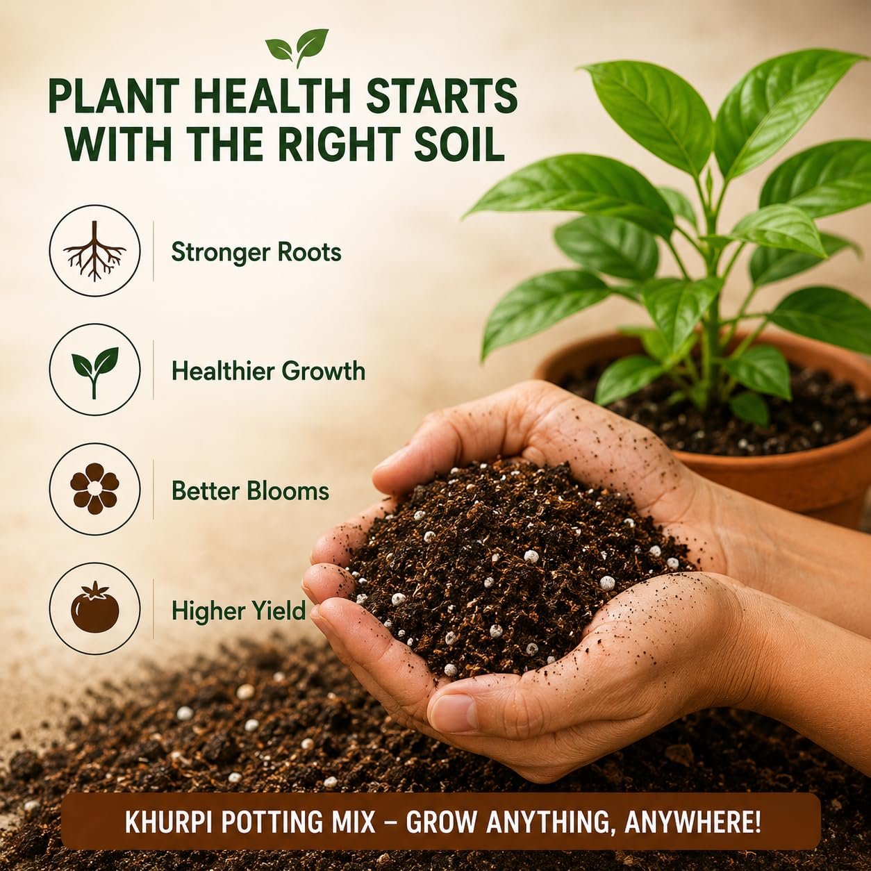 Khurpi Ready to Use Potting Mix for Indoor & Outdoor Plants | Soil-Less Potting Soil | Cocopeat, Perlite, Neem & Vermicompost etc | for Flowers, Vegetables & Herbs | 5 kg - Image 6