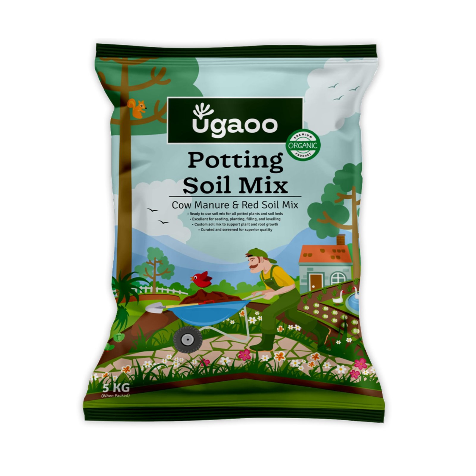 Ugaoo Ready-to-Use Potting Soil for Plants 5 Kg | Organic Potting Mix with Red Soil and Cow Manure for Indoor Outdoor and Flowering Plants | Ideal for Home Pots Balcony, Terrace & Repotting