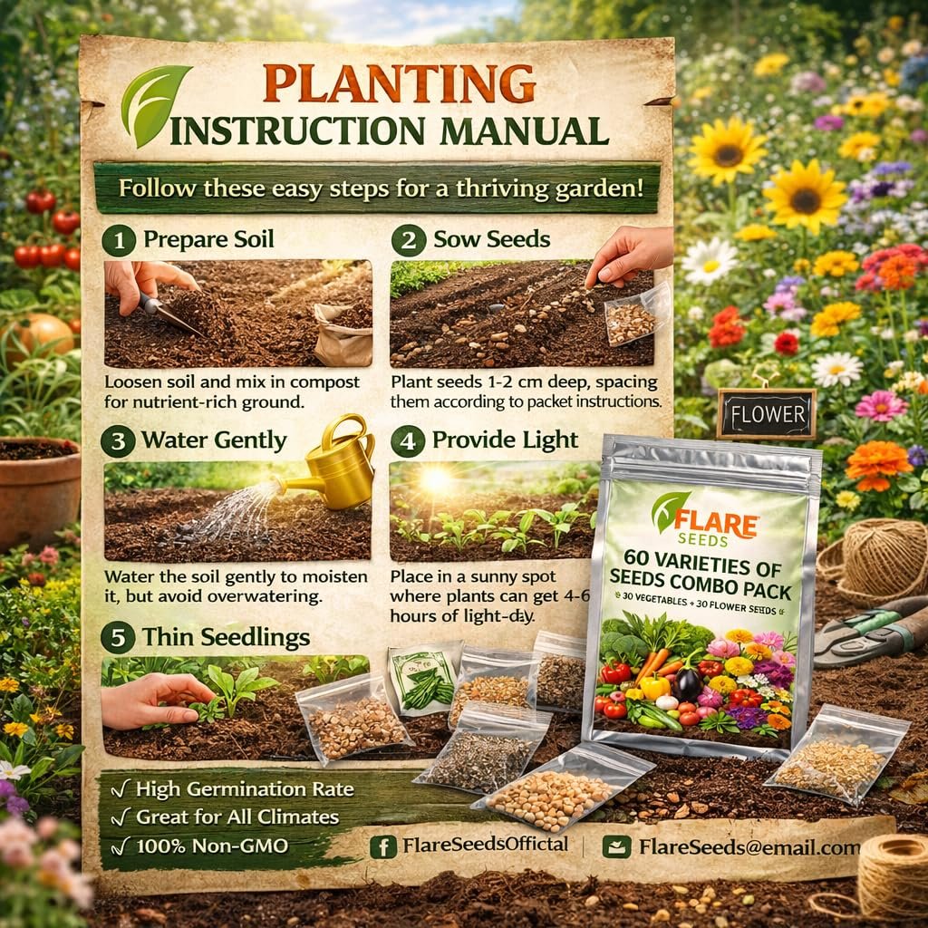 Flare Seeds 60 Varieties Seeds Combo Pack, 30 Vegetable and 30 Flower Seeds, High Germination Rate, All Seasons - Image 5