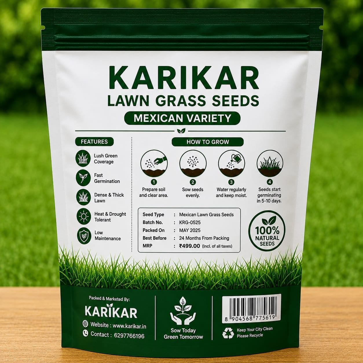 KARIKAR Lawn Grass Seeds, Mexican Variety, Lush Green Coverage for Garden, Terrace & Balcony (1KG) - Image 2