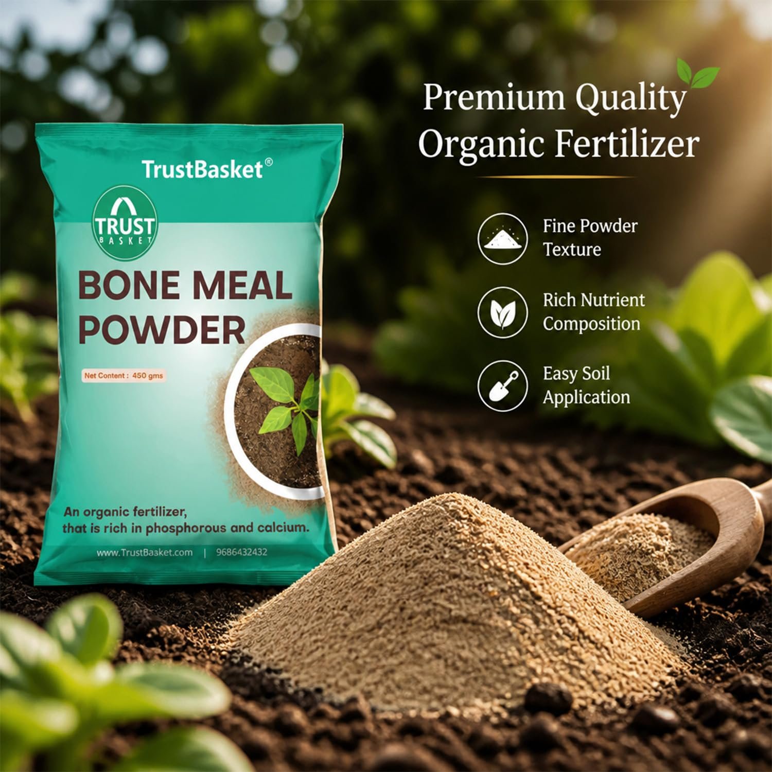 TrustBasket Bone Meal Fertilizer for Plants, 900 gm, Phosphorus and Calcium Rich | Fertilizer for Plants Home Garden | Steamed Bone Meal | Rich in | Natural Plant Fertilizer| 450 Grams (Set of 2) - Image 2