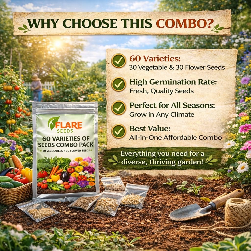 Flare Seeds 60 Varieties Seeds Combo Pack, 30 Vegetable and 30 Flower Seeds, High Germination Rate, All Seasons - Image 7
