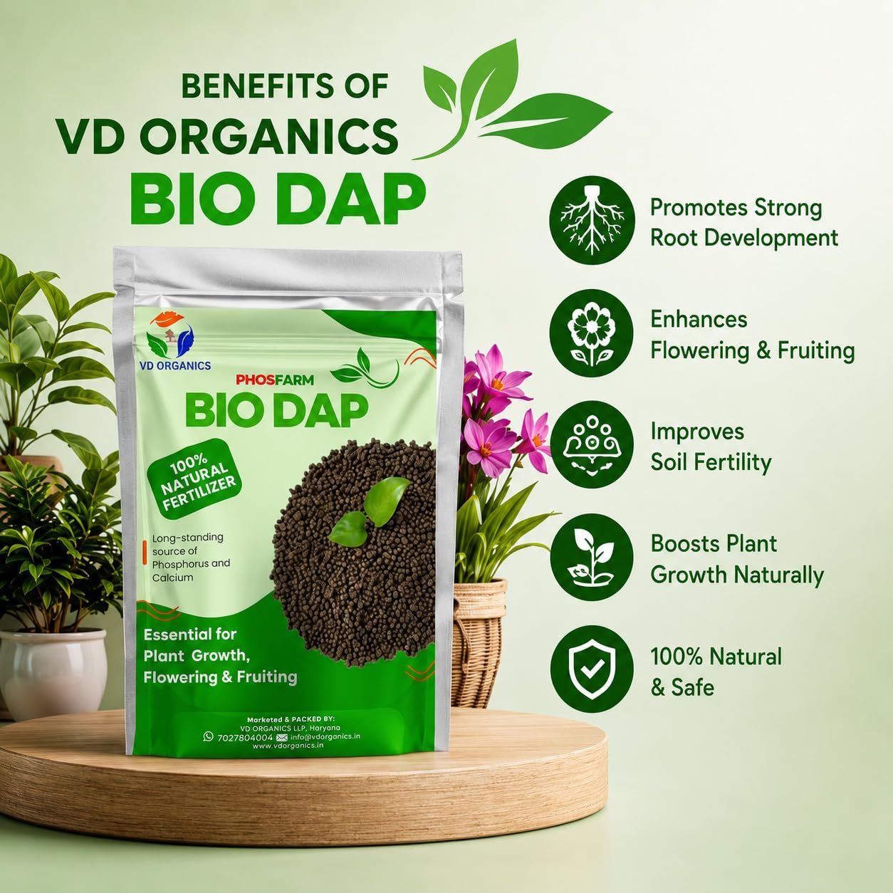 VD ORGANICS Bio Dap Organic Fertilizer for Plants 5kg, Granules | Organic Plant Food for Faster Root Growth, Healthy Flowering & Fruiting | Indoor & Outdoor Plants, Home Garden & Vegetable Plants - Image 3