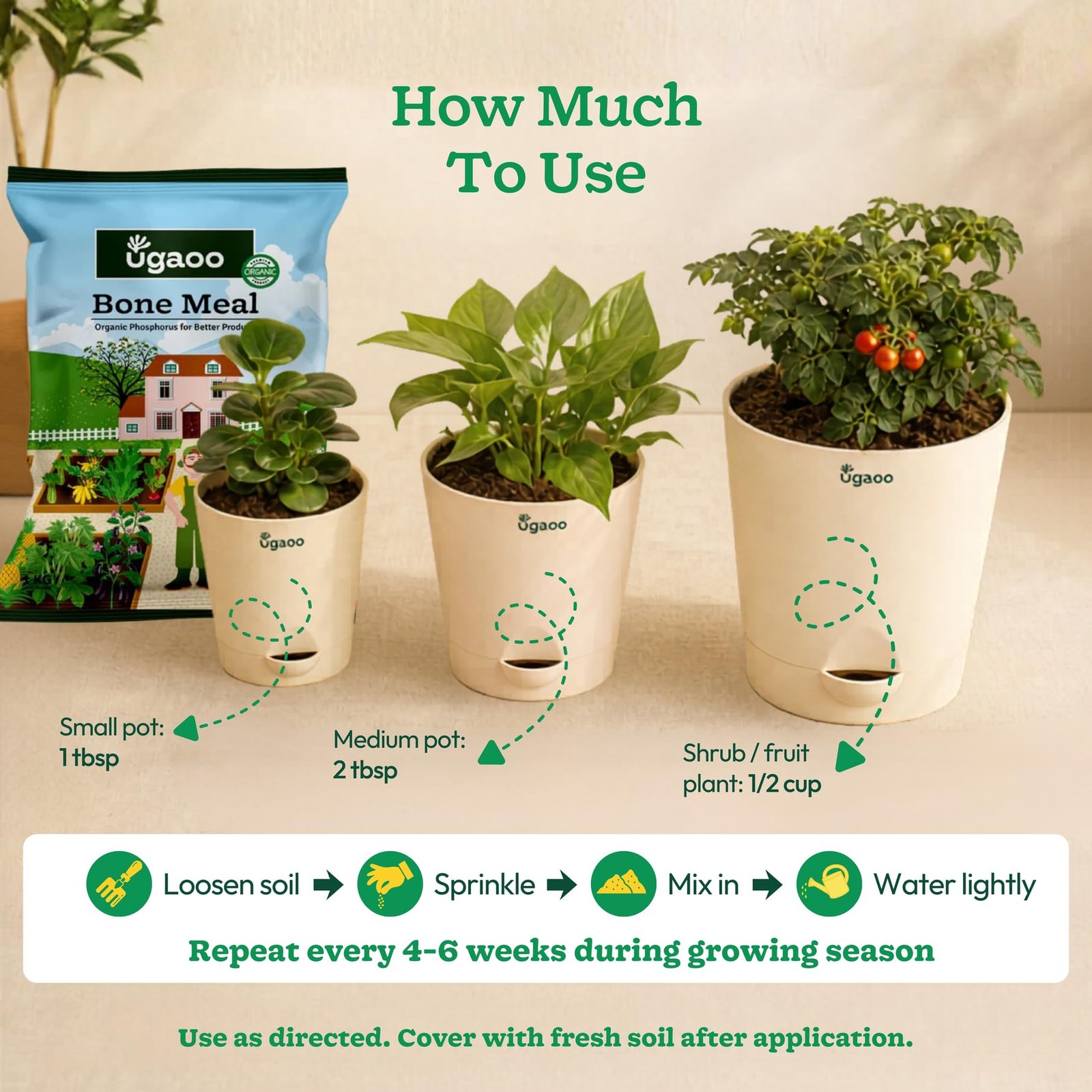 Ugaoo Bone Meal Fertilizer for Plants - 5 Kg | Organic Phosphorus and Calcium Source for Flowering and Fruiting Plants | Natural Slow-Release Plant Food for Roses Hibiscus Tomato and Home Garden Pots - Image 3