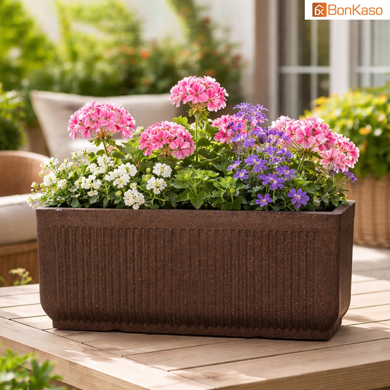 BonKaso 24 Inch Window Planter for Indoor & Outdoor Use | Heavy Duty Durable Polymer Flower Pot Gamla | Lightweight Rectangular Modern Planter for Balcony, Terrace, Living Room & Office Decor (Brown) - Image 5