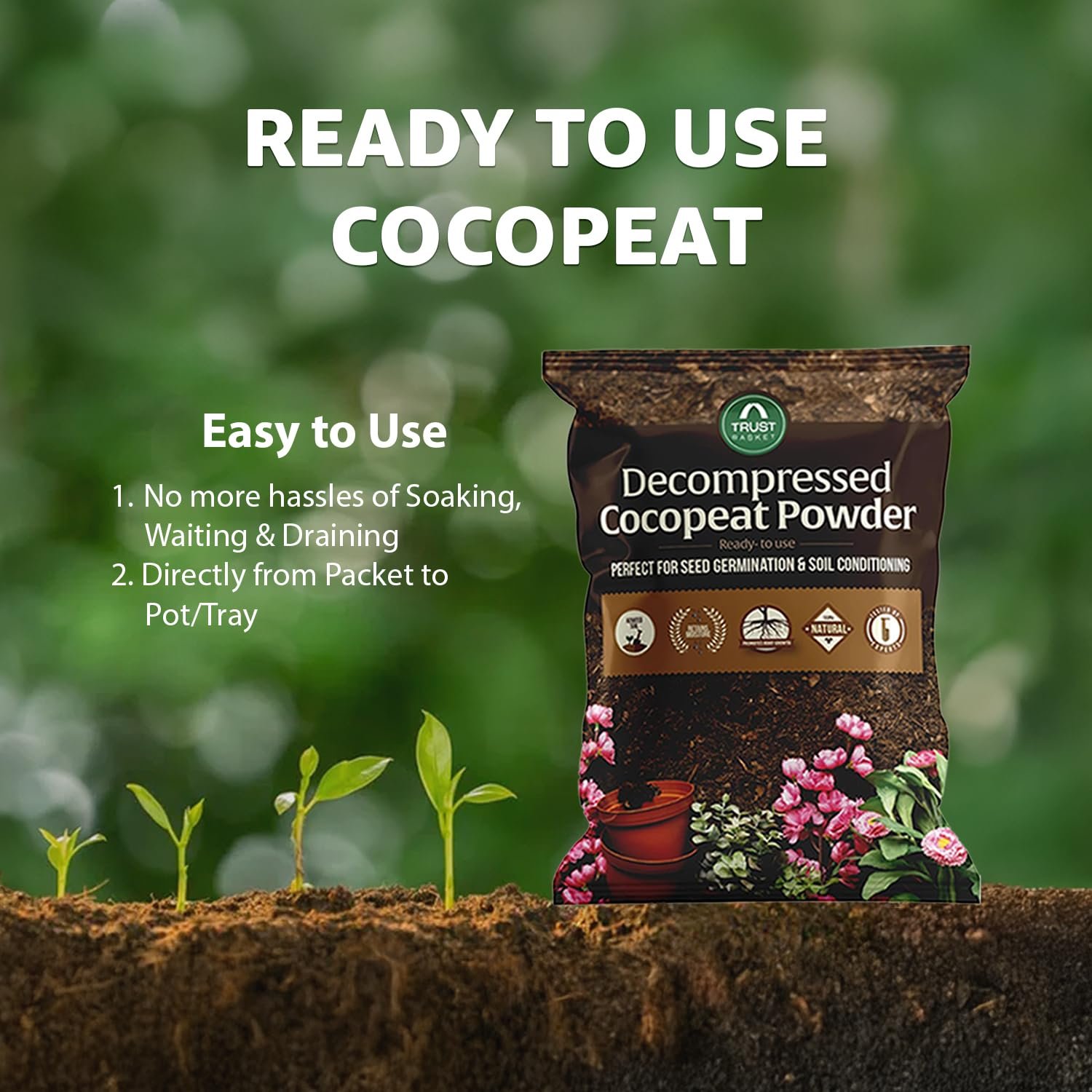 TrustBasket Premium Decompressed Cocopeat Powder 5KG – Ready-to-Use, Kerala's Coconut Husk Powder Coconut Coir Soil Conditioner for Potting, Indoor/Outdoor Gardens – 100% Natural, High Water Retention - Image 2