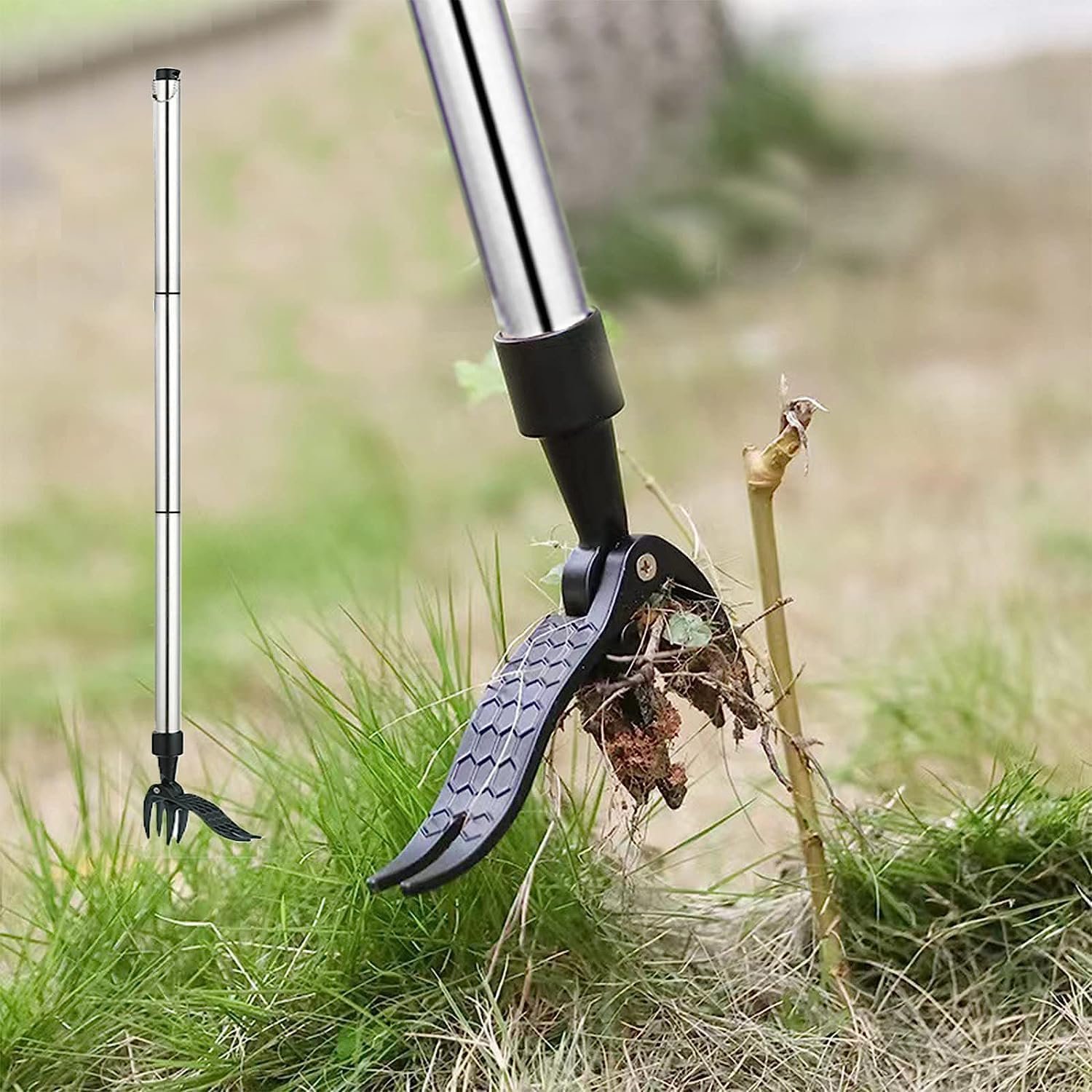 Adjustable Long Handle Weed Removal Tool Handle Only, Stainless Steel Stand Up Weed Puller, Manual Weed Picker Tool for Garden Lawn, Remove Weeds Without Bending or Kneeling