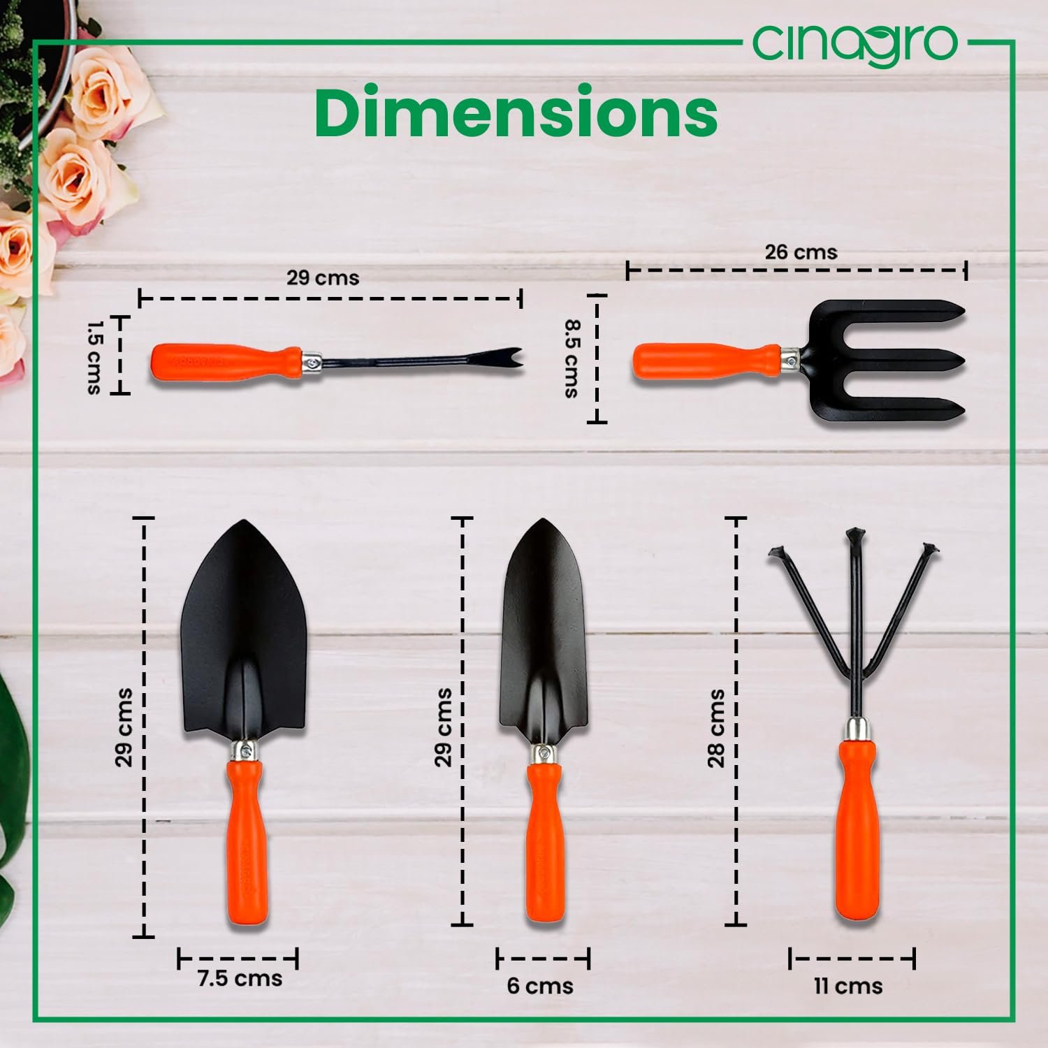 Metal Grarden Tools Kit, Set of 5, Weeder, Big & Small Trowel - Image 3