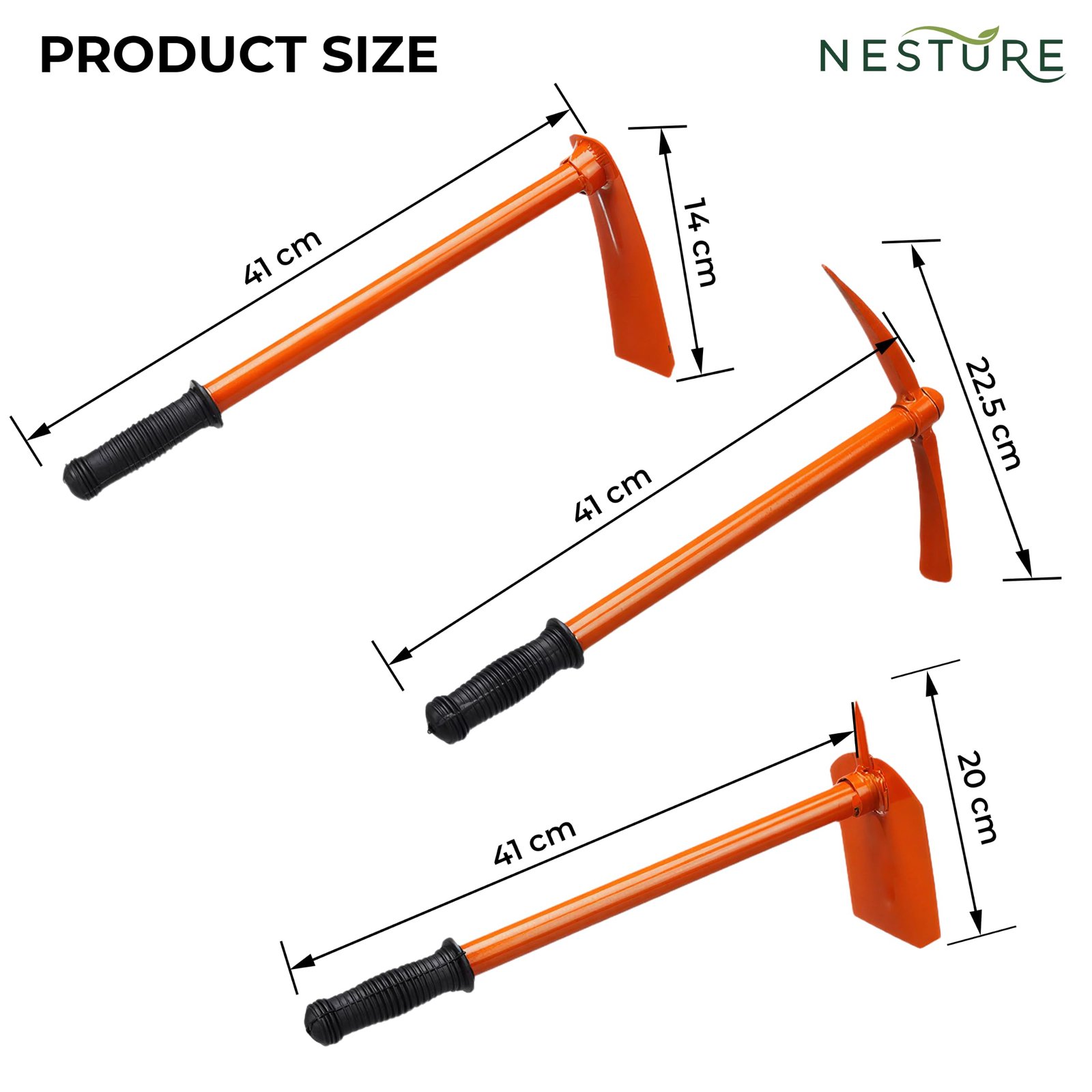 3 Pcs Gardening Tool Set | Heavy Duty Pickaxe, Hoe & Prong Hoe for Digging, Soil Loosening | Gardening Tools Kit for Home Garden (Orange) - Image 7