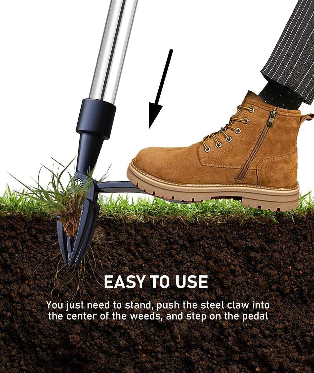 Adjustable Long Handle Weed Removal Tool Handle Only, Stainless Steel Stand Up Weed Puller, Manual Weed Picker Tool for Garden Lawn, Remove Weeds Without Bending or Kneeling - Image 2