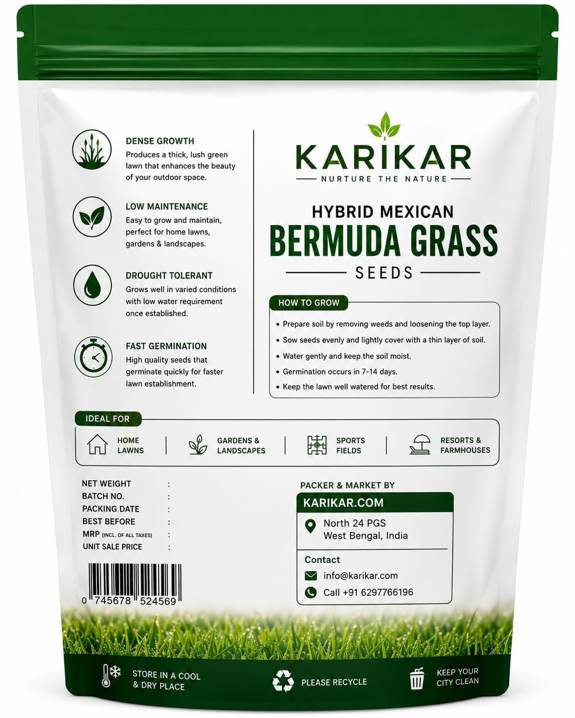 KARIKAR Hybrid Mexican Bermuda Grass Seeds,Dense Growth, Drought Tolerant, Fast Germination, Low Maintenance (1.5 KG) - Image 2