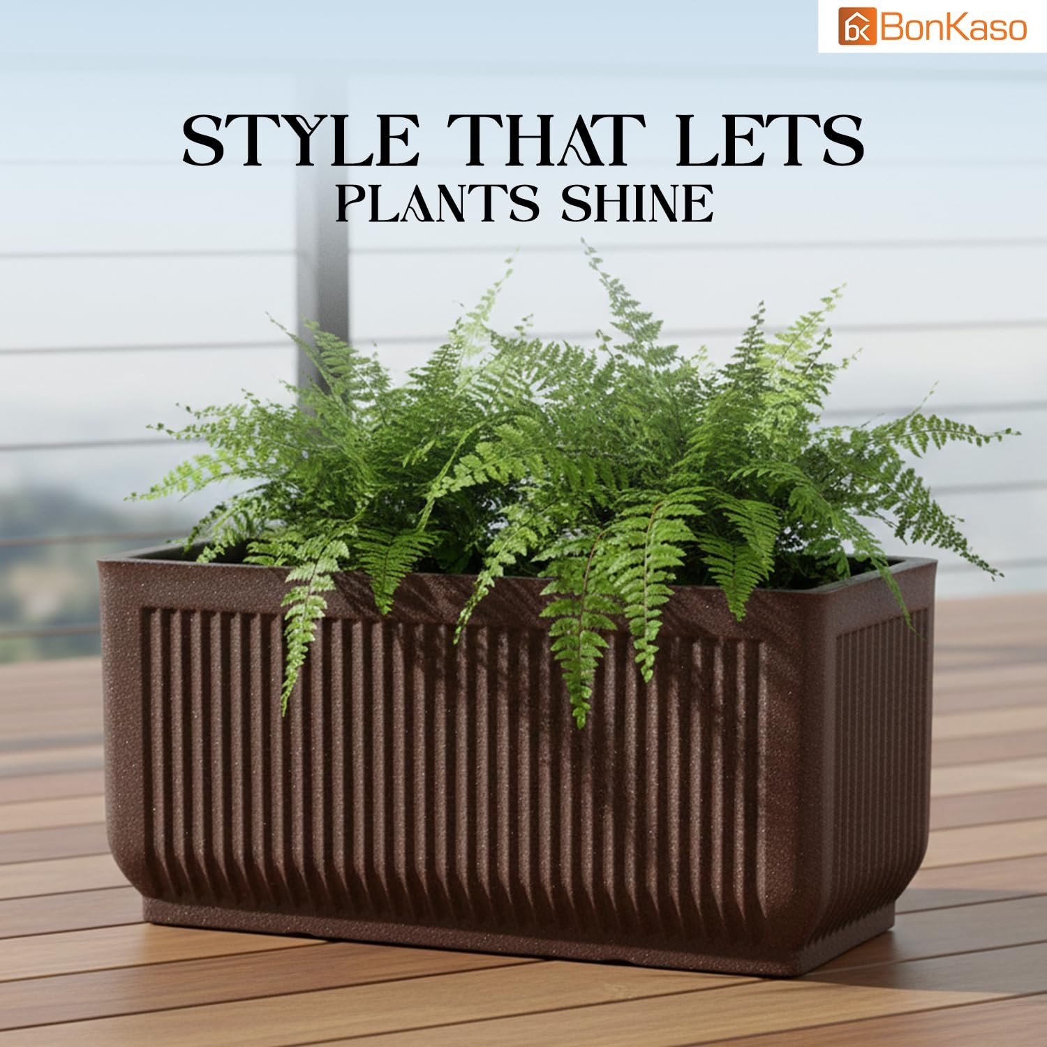 BonKaso 24 Inch Window Planter for Indoor & Outdoor Use | Heavy Duty Durable Polymer Flower Pot Gamla | Lightweight Rectangular Modern Planter for Balcony, Terrace, Living Room & Office Decor (Brown) - Image 4