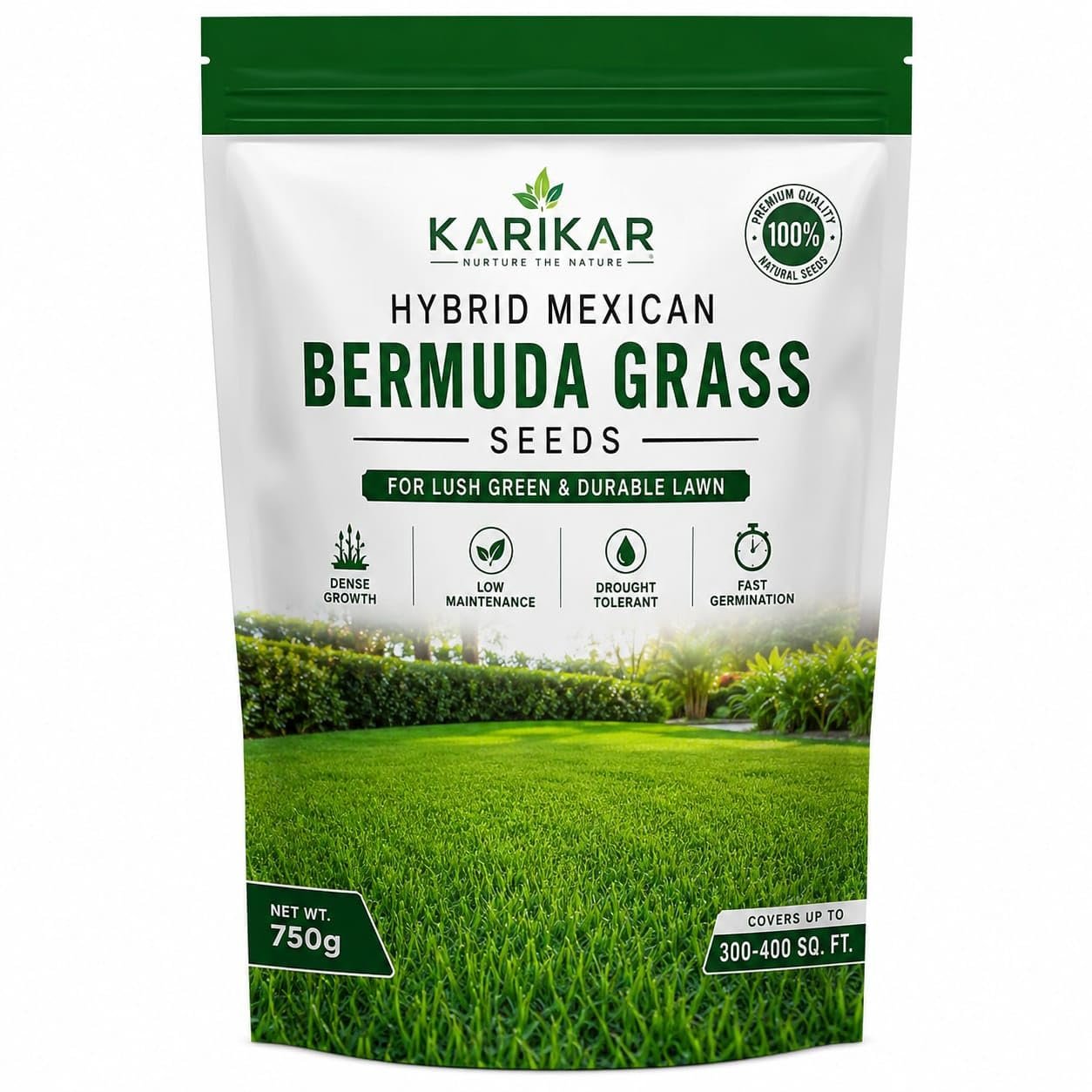 KARIKAR Hybrid Mexican Bermuda Grass Seeds,Dense Growth, Drought Tolerant, Fast Germination, Low Maintenance (1.5 KG)