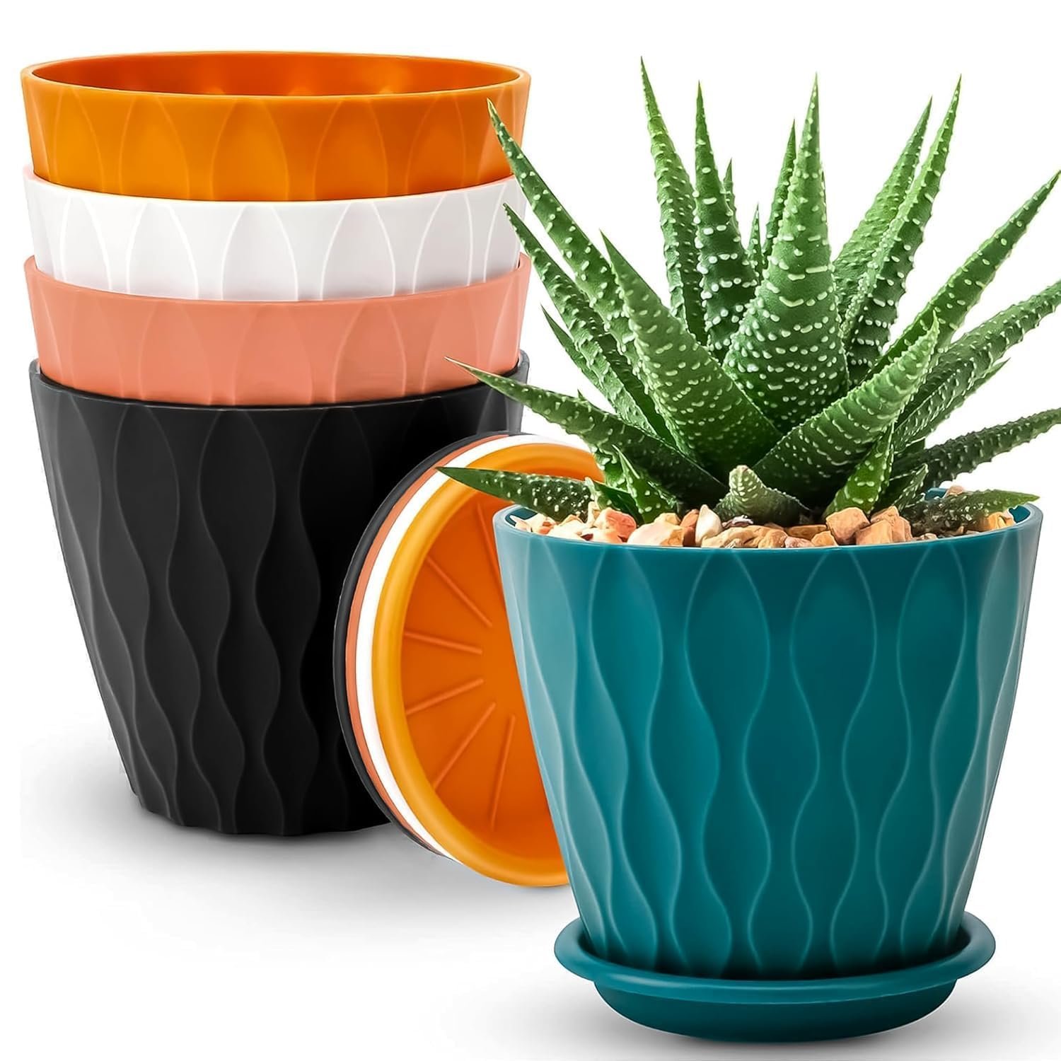 5-Piece Premium Flower Pot Set | Multicolor Durable Plastic Plant Pots | Indoor & Outdoor Decorative Planters | Lightweight, Unbreakable & UV Resistant Gardening Pots - Image 6