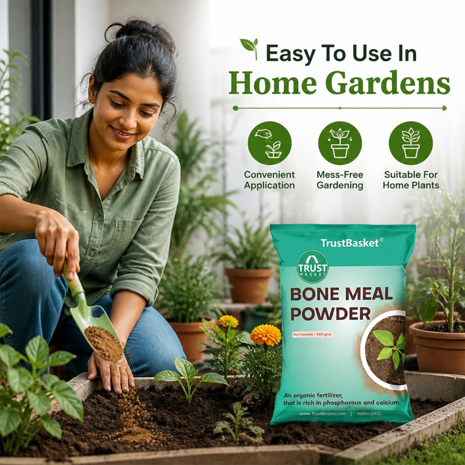 TrustBasket Bone Meal Fertilizer for Plants, 900 gm, Phosphorus and Calcium Rich | Fertilizer for Plants Home Garden | Steamed Bone Meal | Rich in | Natural Plant Fertilizer| 450 Grams (Set of 2) - Image 6