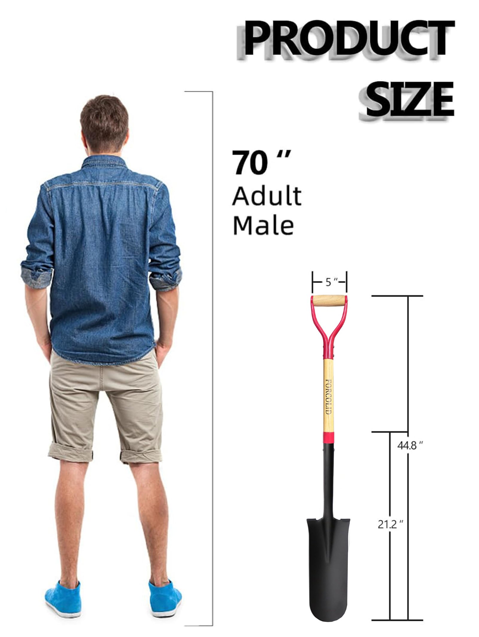 Drain Spade Shovel, Garden Drain Spade, Trenching Shovel, Woode D-Handle, Steel Y-Grip, 45 Inch Spade for Digging Transplanting & Edging (Red) - Image 2