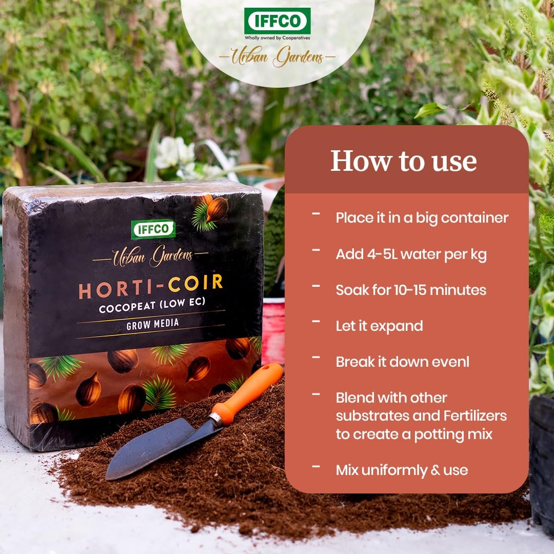 IFFCO Urban Gardens - Cocopeat Expand 5kg Upto 75 litres - Low EC Cocopeat Block for Plants & Home Garden - Export Quality Natural Coconut Coir Fibre with Neutral pH. - Image 5