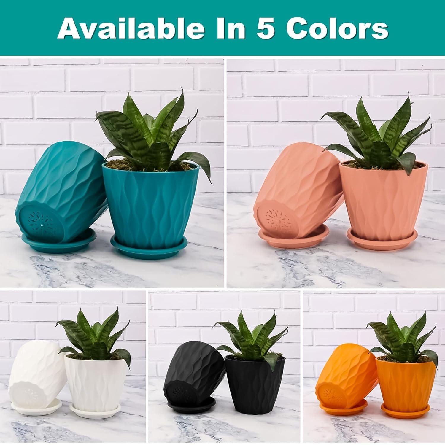 5-Piece Premium Flower Pot Set | Multicolor Durable Plastic Plant Pots | Indoor & Outdoor Decorative Planters | Lightweight, Unbreakable & UV Resistant Gardening Pots - Image 3