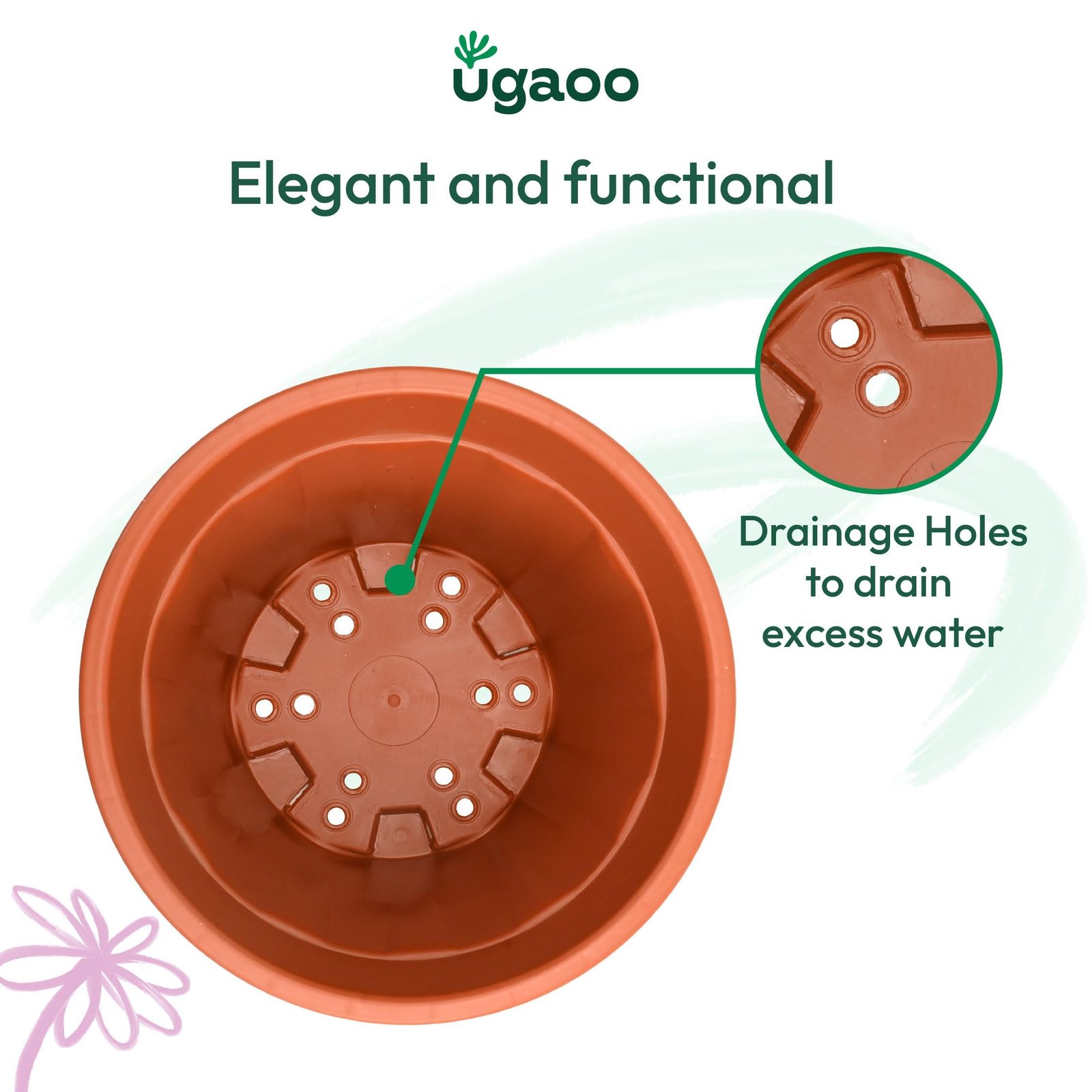 UGAOO UV Treated Gardening Pots and Planters for Plants (10 inch Brown/Terracotta Color Set of 6 Plastic Pots) - Image 4