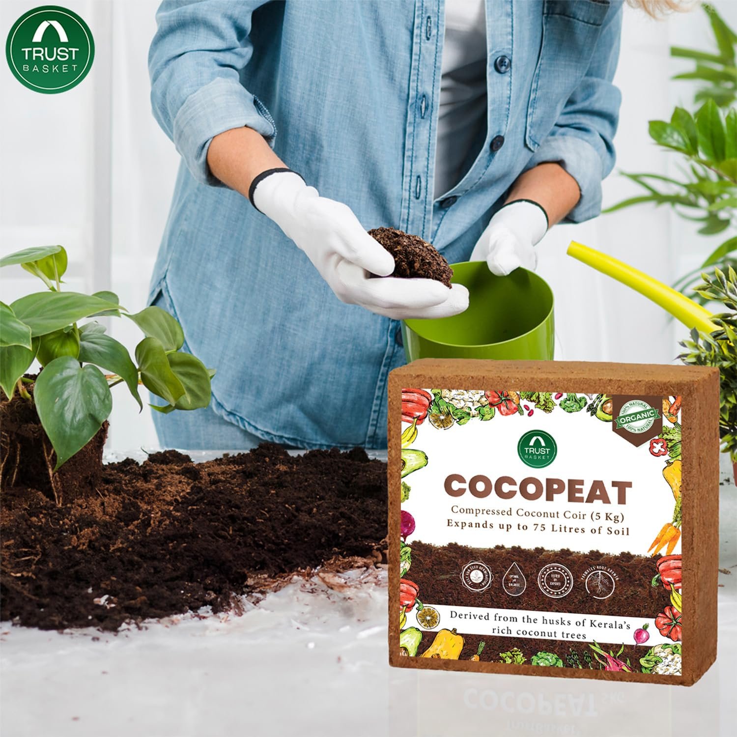 TrustBasket Cocopeat 15 kg Block (Set of 3-5kg Each) | Expands Upto 75 litres of Powder | Garden Soil | Hydroponic Plants, Kitchen Gardening and Terrace Gardening, Indoor Plants and Outdoor Plants - Image 5