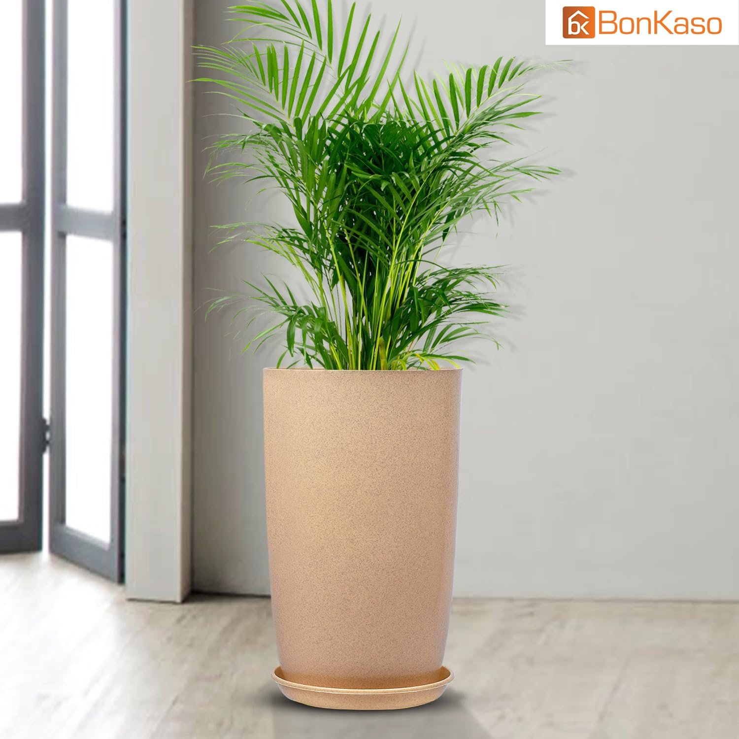 BonKaso 18 inch Beige Flower Pot – Tall, Durable & Lightweight Polymer Tower Planter for Indoor & Outdoor Use: Home, Office, Garden & Balcony (Gamla/Gamale) - Image 4