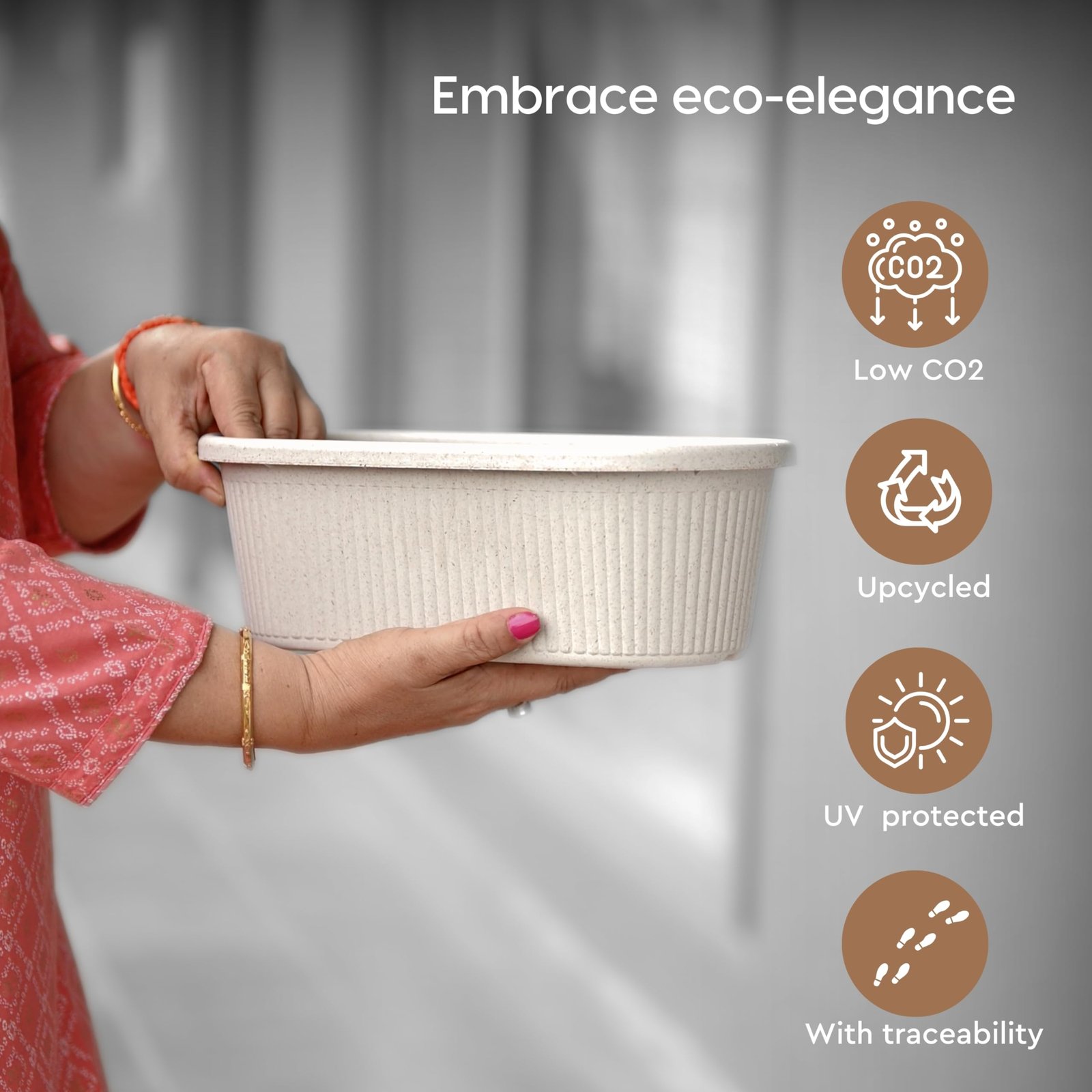 Eha Earth Friendly Regalia 12 Inch Pots and Planters Set of 2 | Bamboo Based, UV Protected | Plant Pots for Indoor & Balcony Window Flower Pots | Sand Castle - Image 4