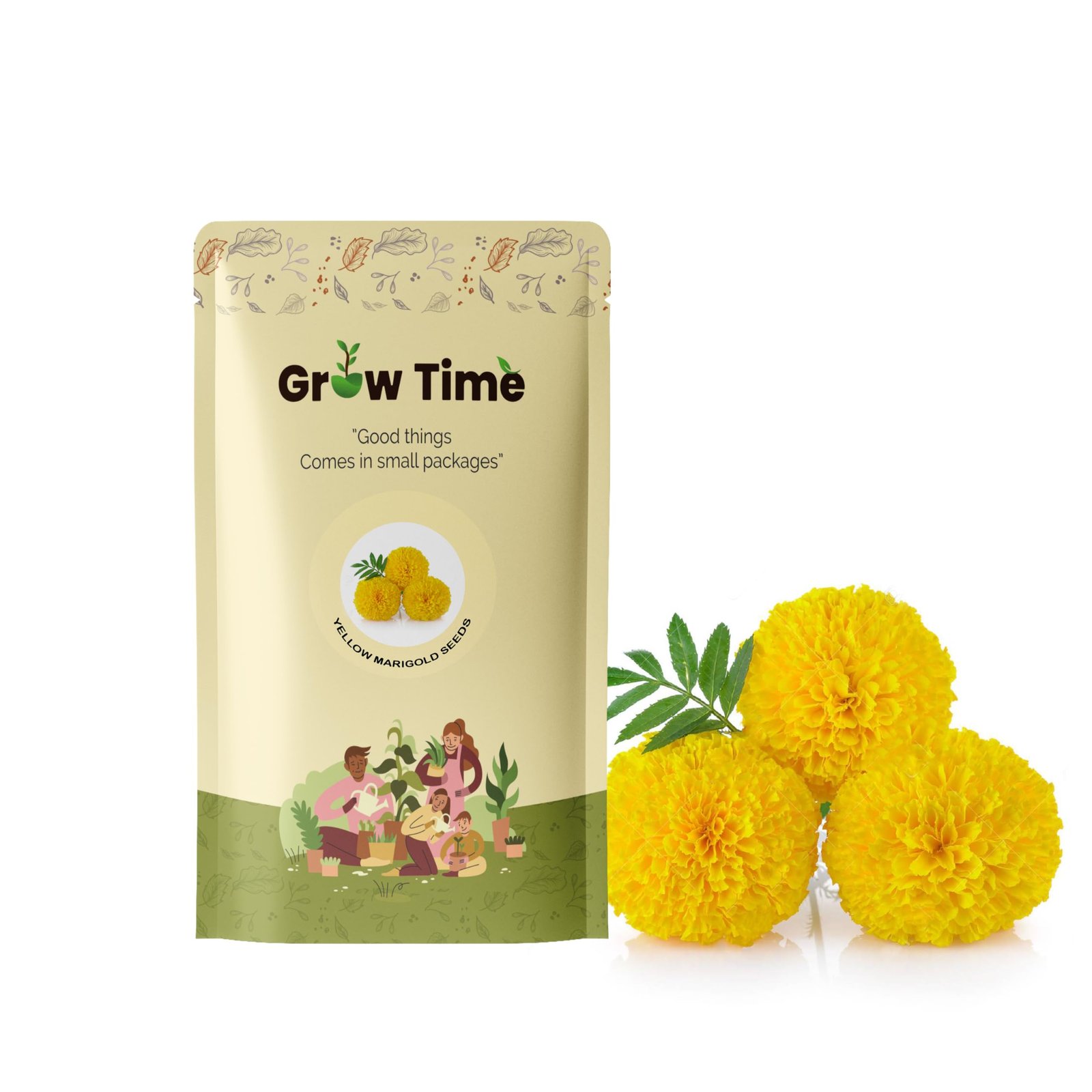 Growtime Marigold Yellow Flower (Genda) Seed, Seeds for Home Gardening, Marigold Flowers (Genda) (Yellow, Pack of 50 Seeds)