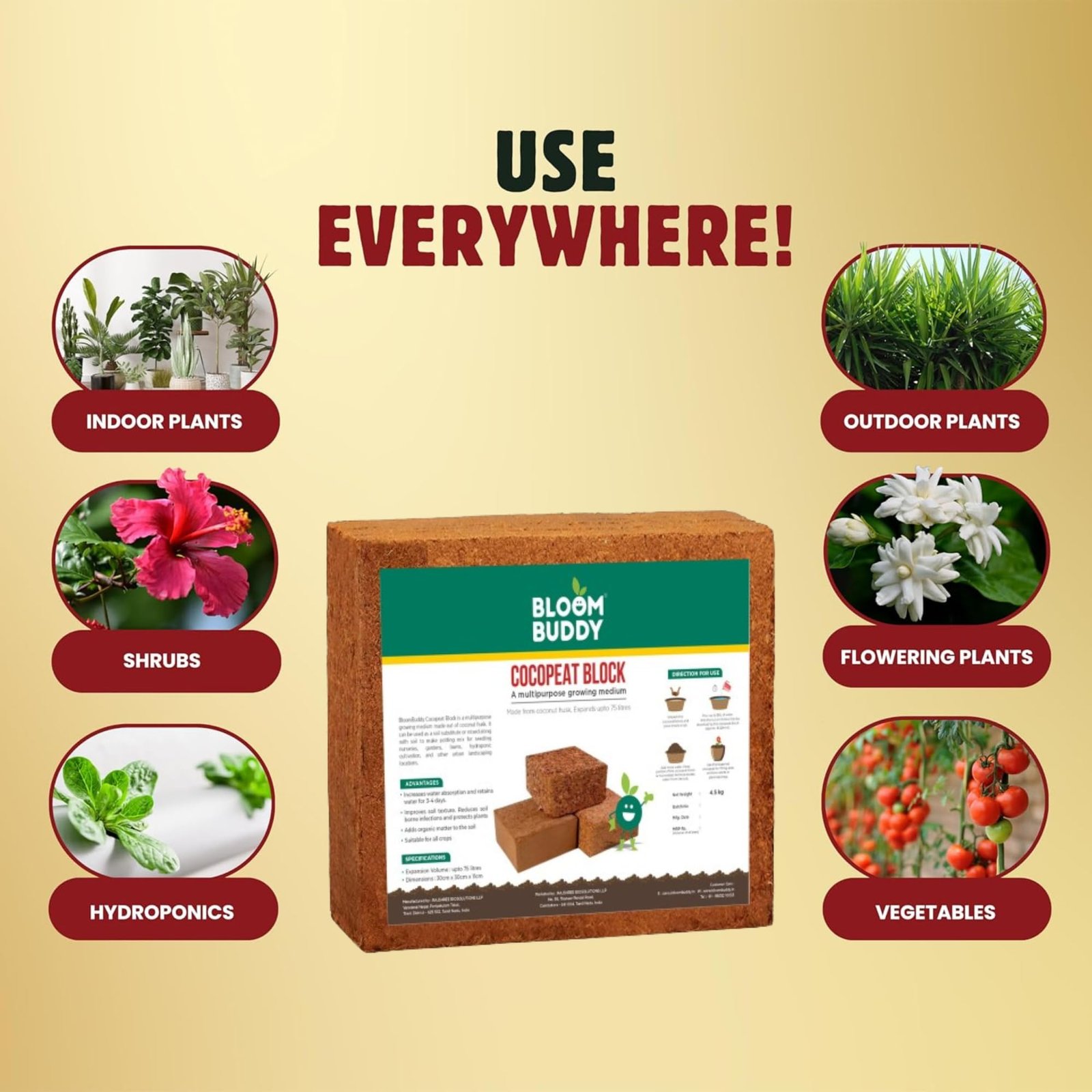 BloomBuddy Cocopeat Block 4.5kg | Growing Medium for Gardening & Plants | Expands Upto 75 litres of Coco Peat Powder | Kitchen Gardening, Terrace Gardening, Indoor Plants and Outdoor Plants - Image 3