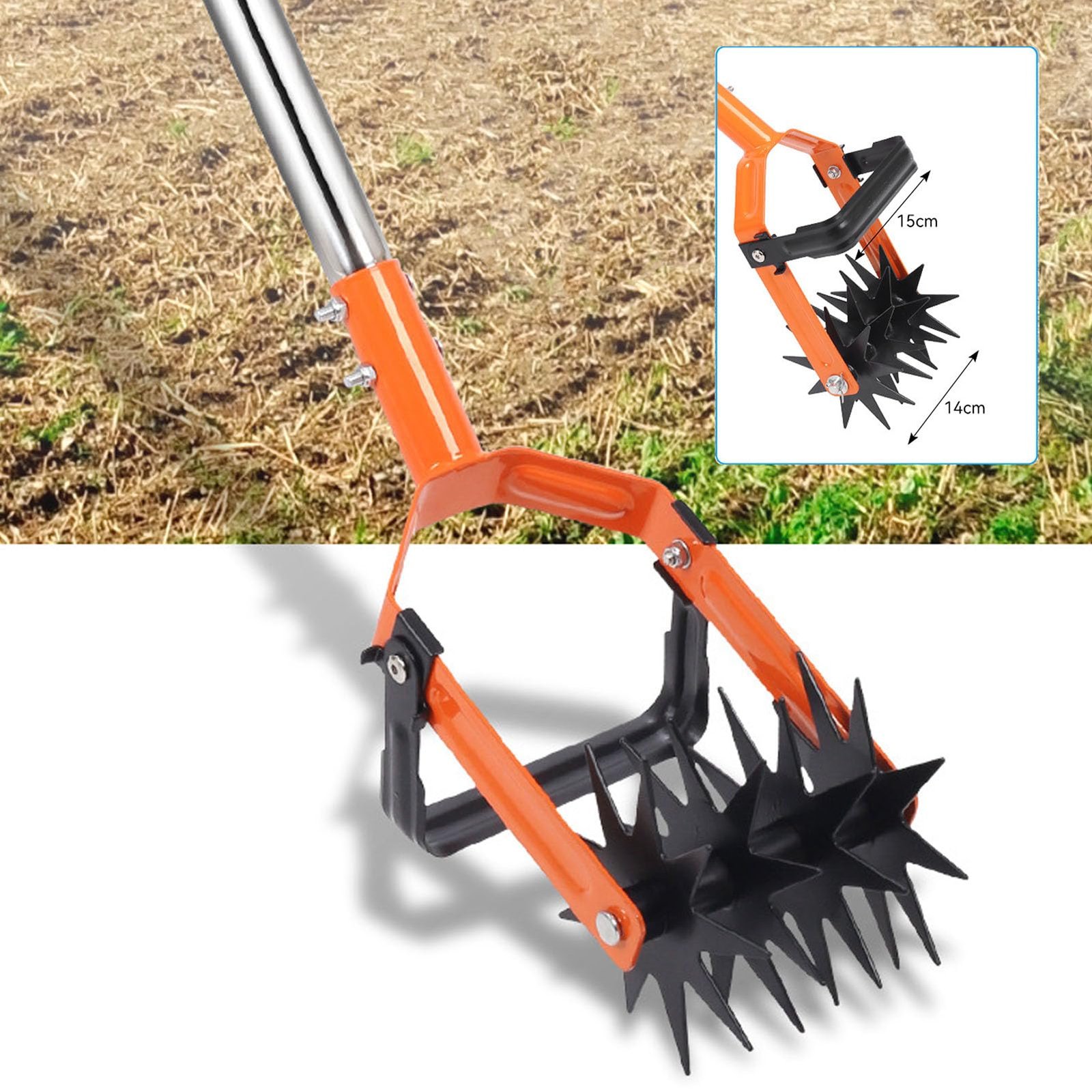 Handheld Cultivator Tool Rotating Soil Breaker Hardened Steel Cultivator Tool for Efficient Soil Fragmentation, Adjustable Handle, with Removal for Comfortable Gardening - Image 8
