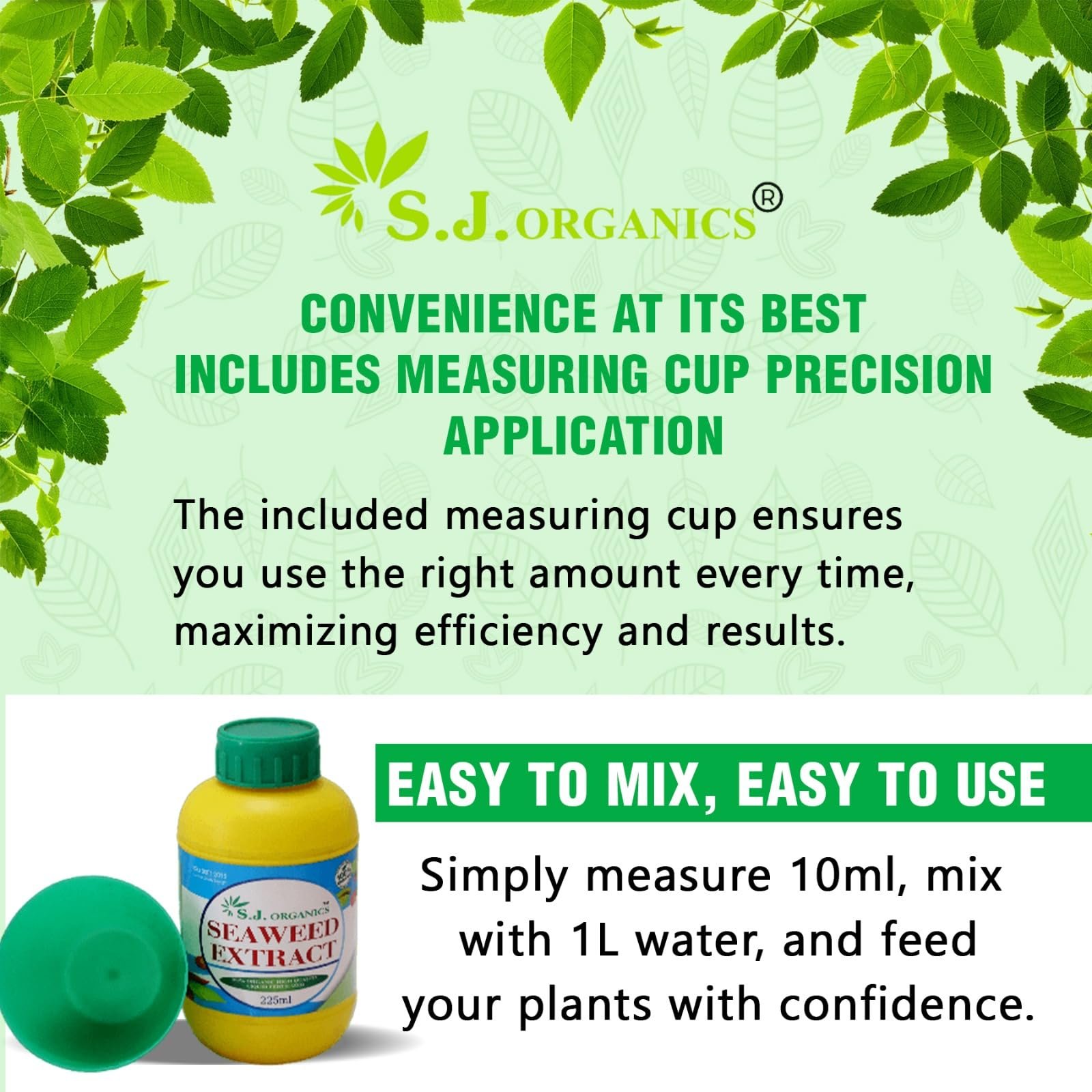 SJ Organics Seaweed Extract 900ml Organic Liquid Fertilizer with Measuring Cap for Home Gardening | Seaweed Liquid Fertilizer for Plant | Sea Weed Fertilizer - Image 2