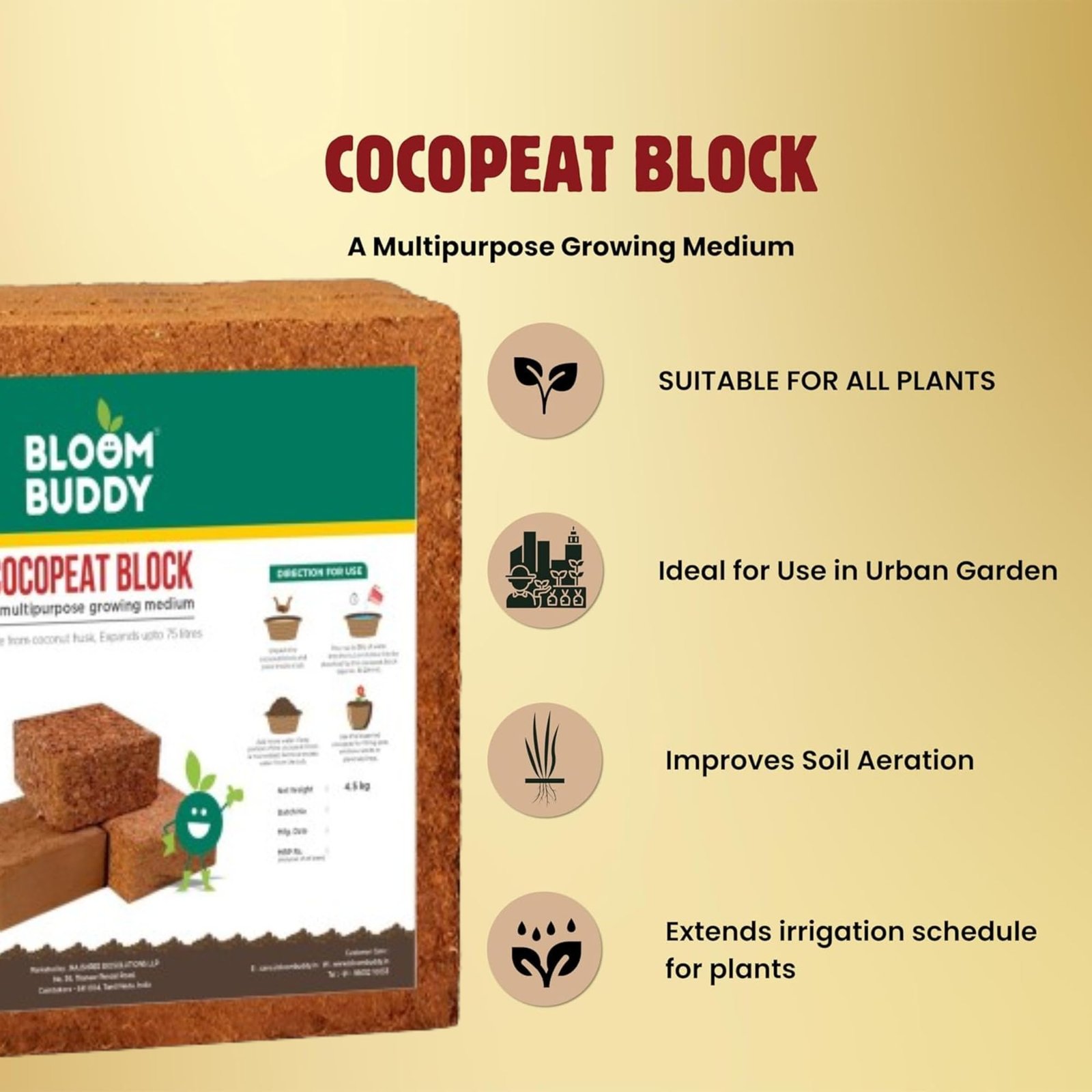 BloomBuddy Cocopeat Block 4.5kg | Growing Medium for Gardening & Plants | Expands Upto 75 litres of Coco Peat Powder | Kitchen Gardening, Terrace Gardening, Indoor Plants and Outdoor Plants - Image 2