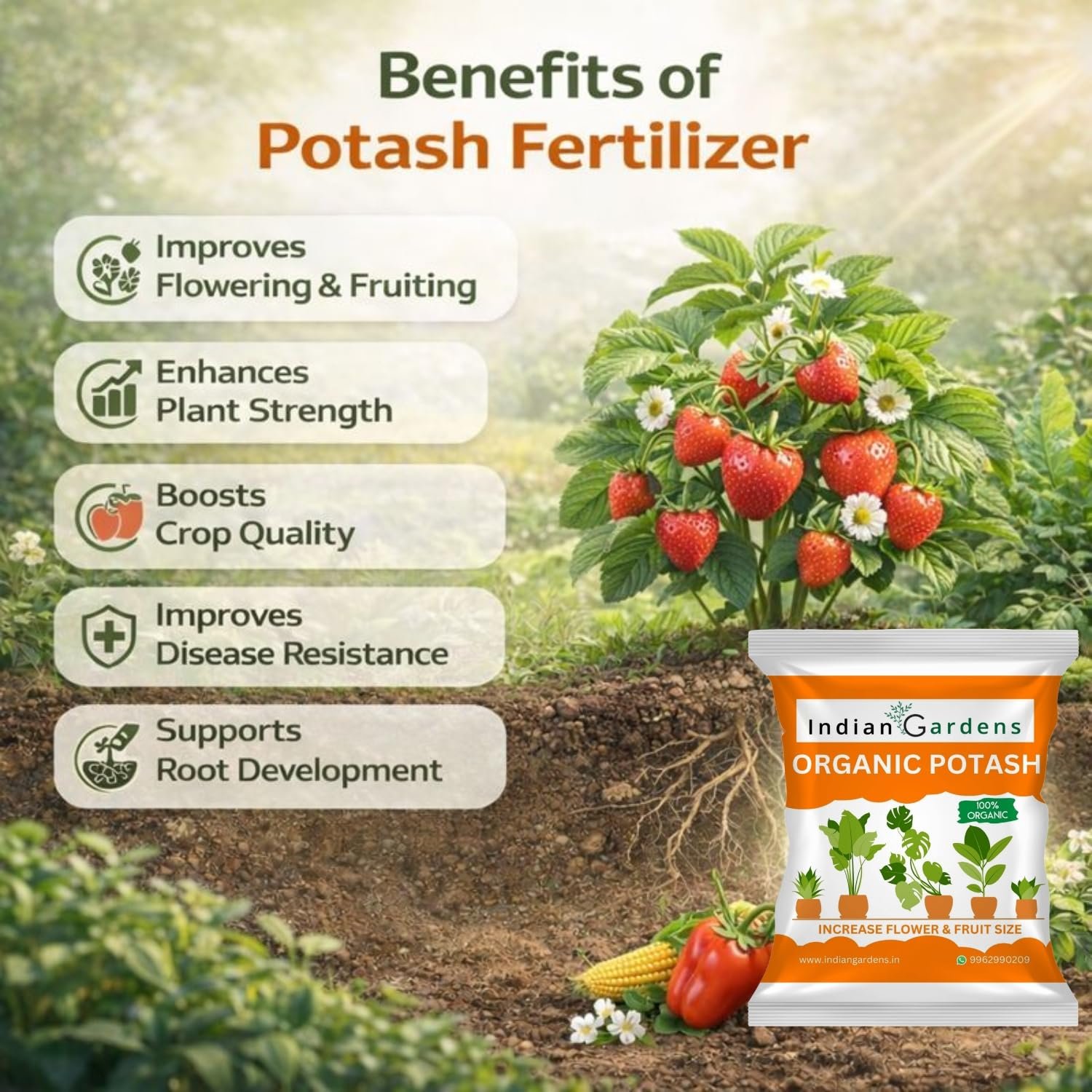 Indian Gardens - Organic Bio Potash (900 Grams) Fertilizer | Plant Nutrient Supplement | Slow Release Granules For Plants and Home Garden - Image 3